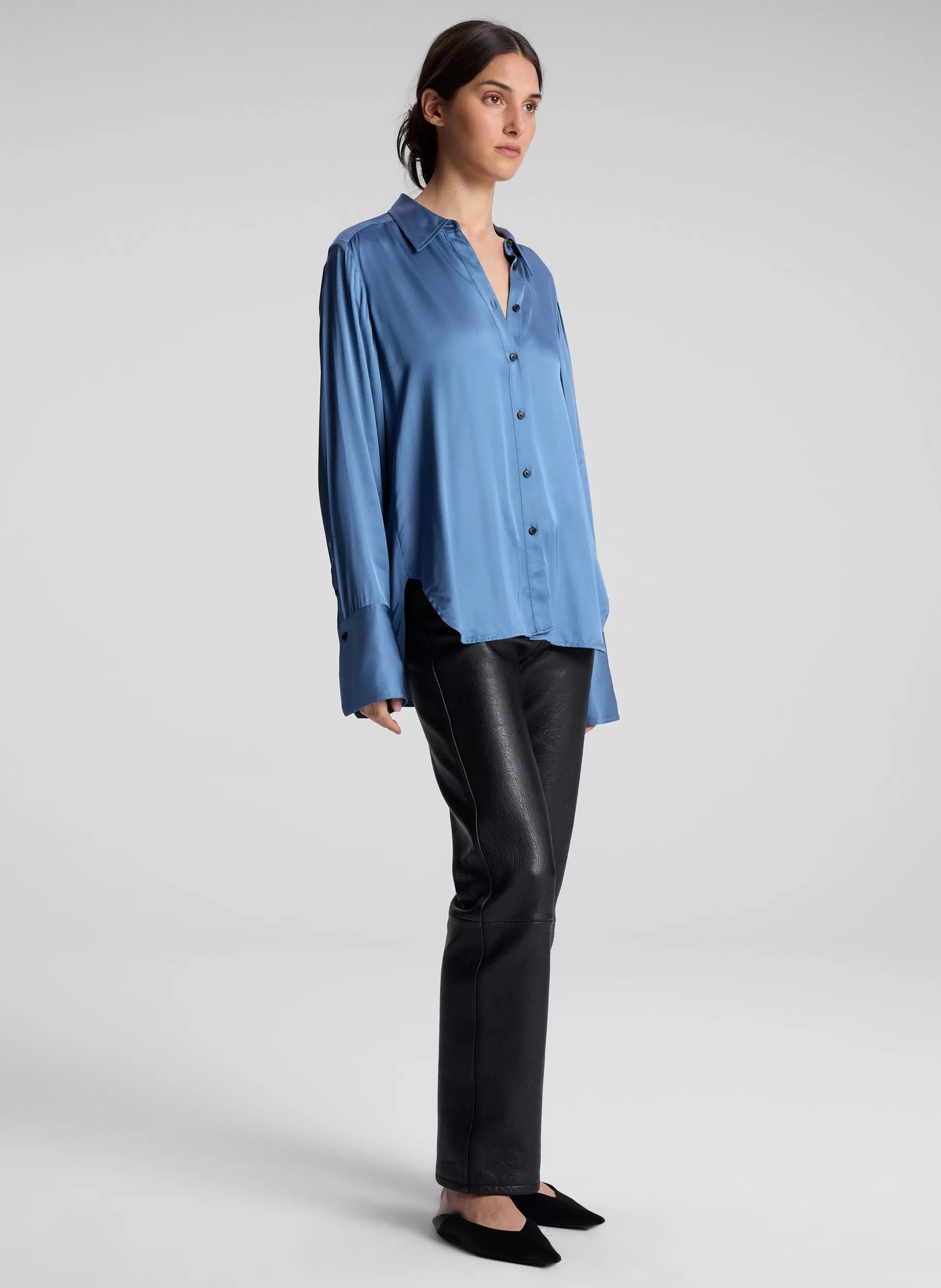 Tops>A.L.C. Aiden Satin Top Steel Blue