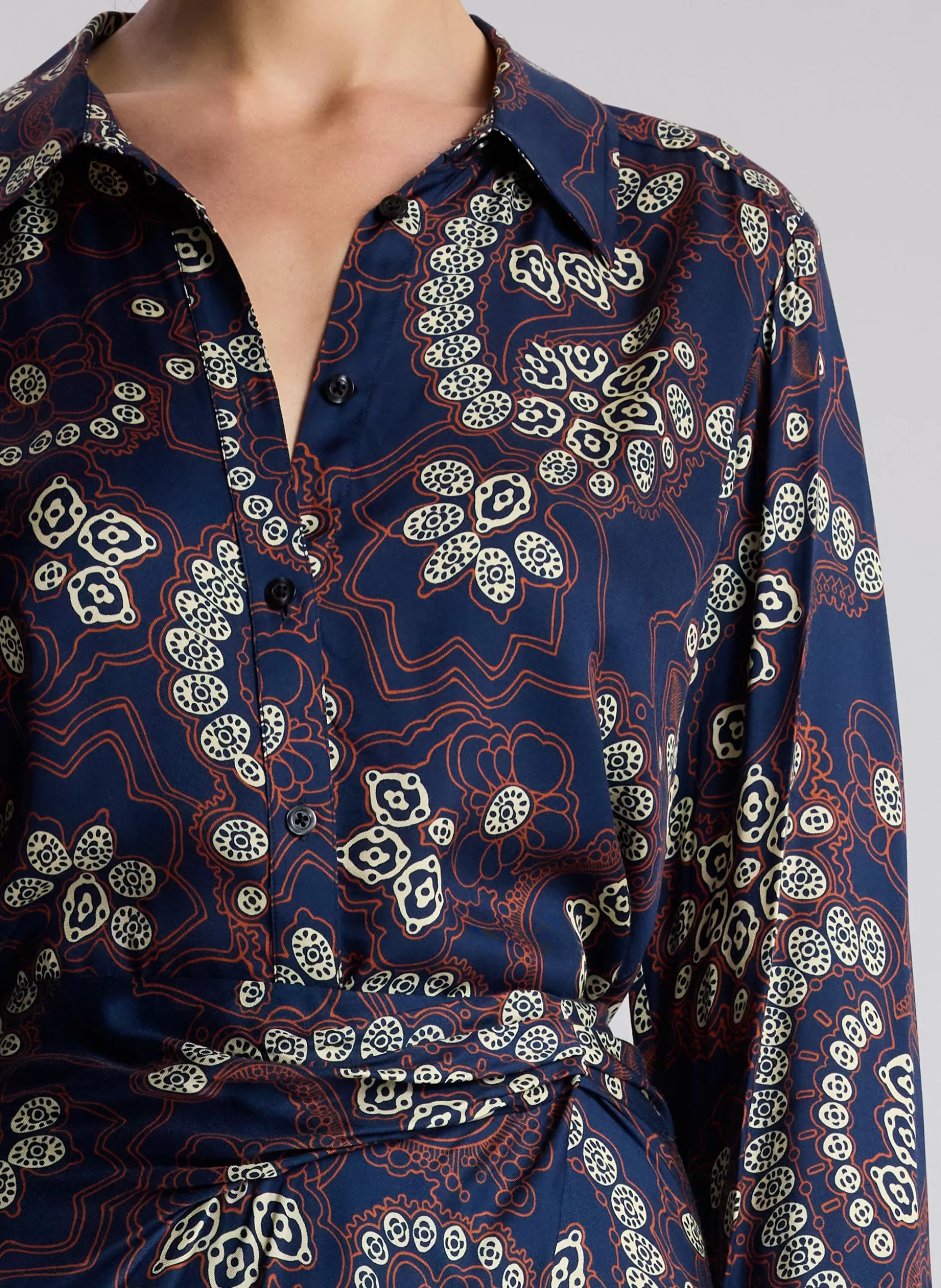 Tops>A.L.C. Aiden Satin Top Navy/Cream