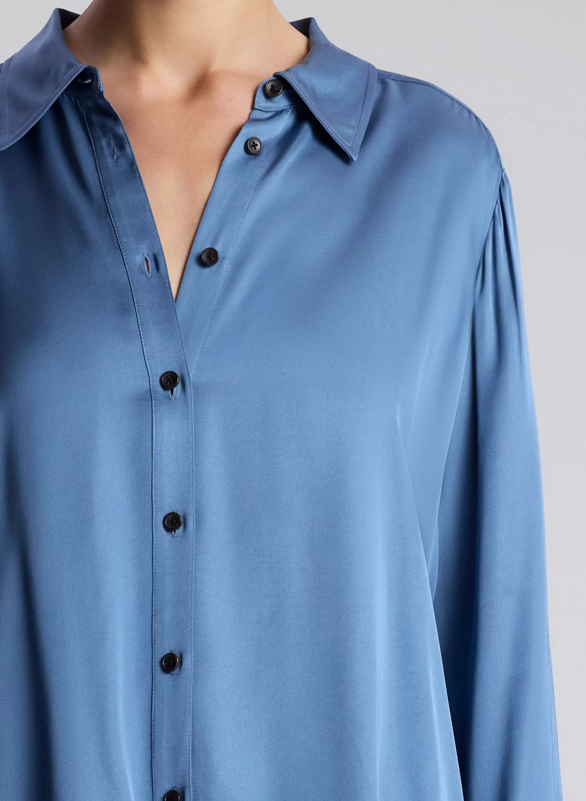 Tops>A.L.C. Aiden Satin Top Steel Blue