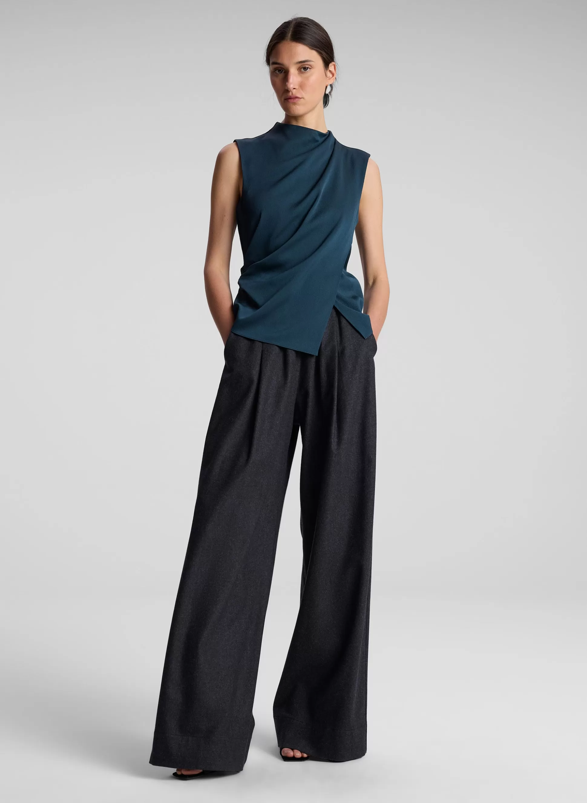 Tops>A.L.C. Amira Ruched Sleeveless Top Malachite