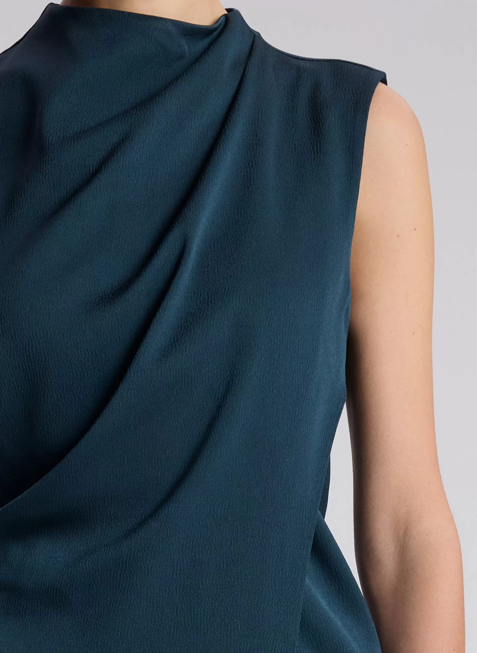 Tops>A.L.C. Amira Ruched Sleeveless Top Malachite