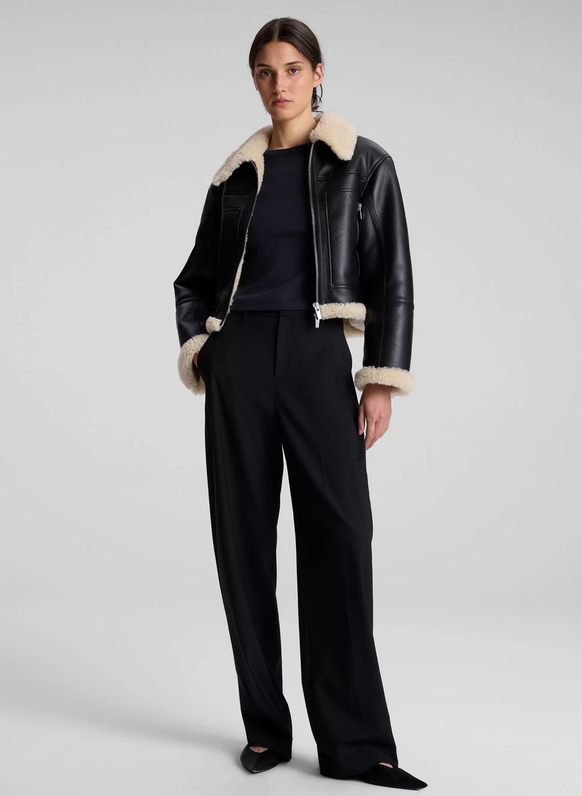 Jackets & Coats>A.L.C. Avery Faux Shearling Jacket Black/Champagne