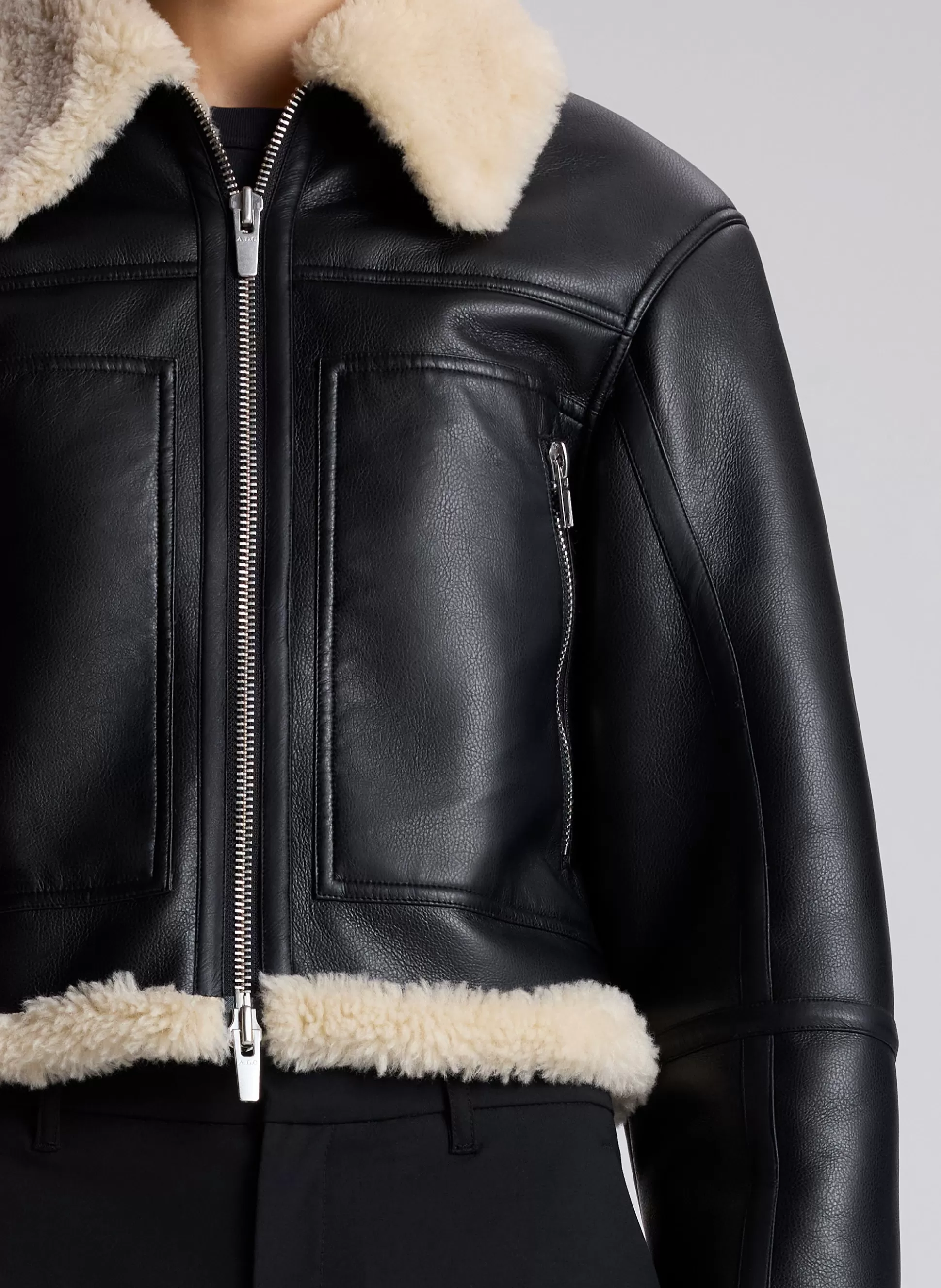 Jackets & Coats>A.L.C. Avery Faux Shearling Jacket Black/Champagne