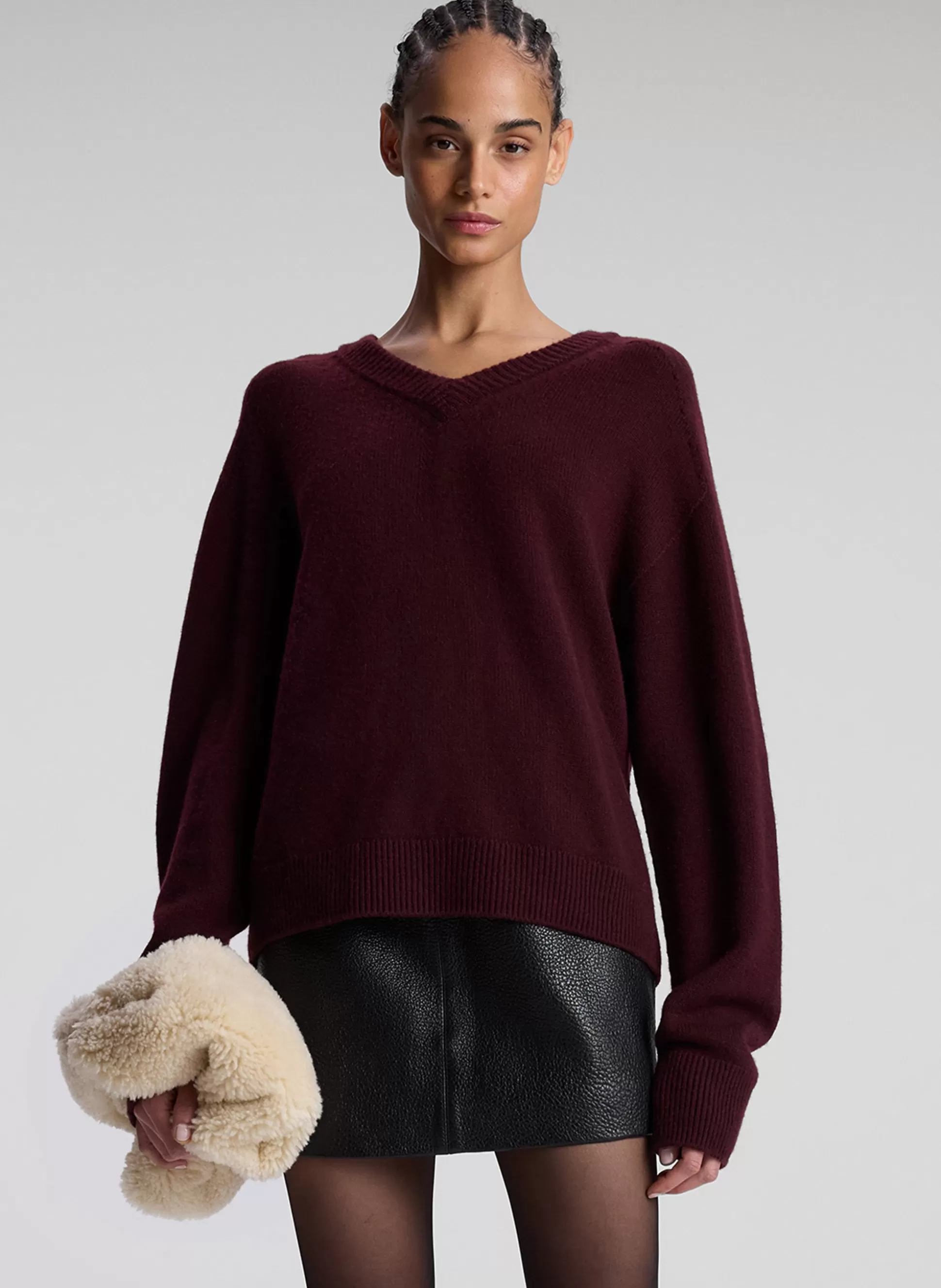 Tops | Sweaters>A.L.C. Calven Cashmere V Neck Sweater Burgundy