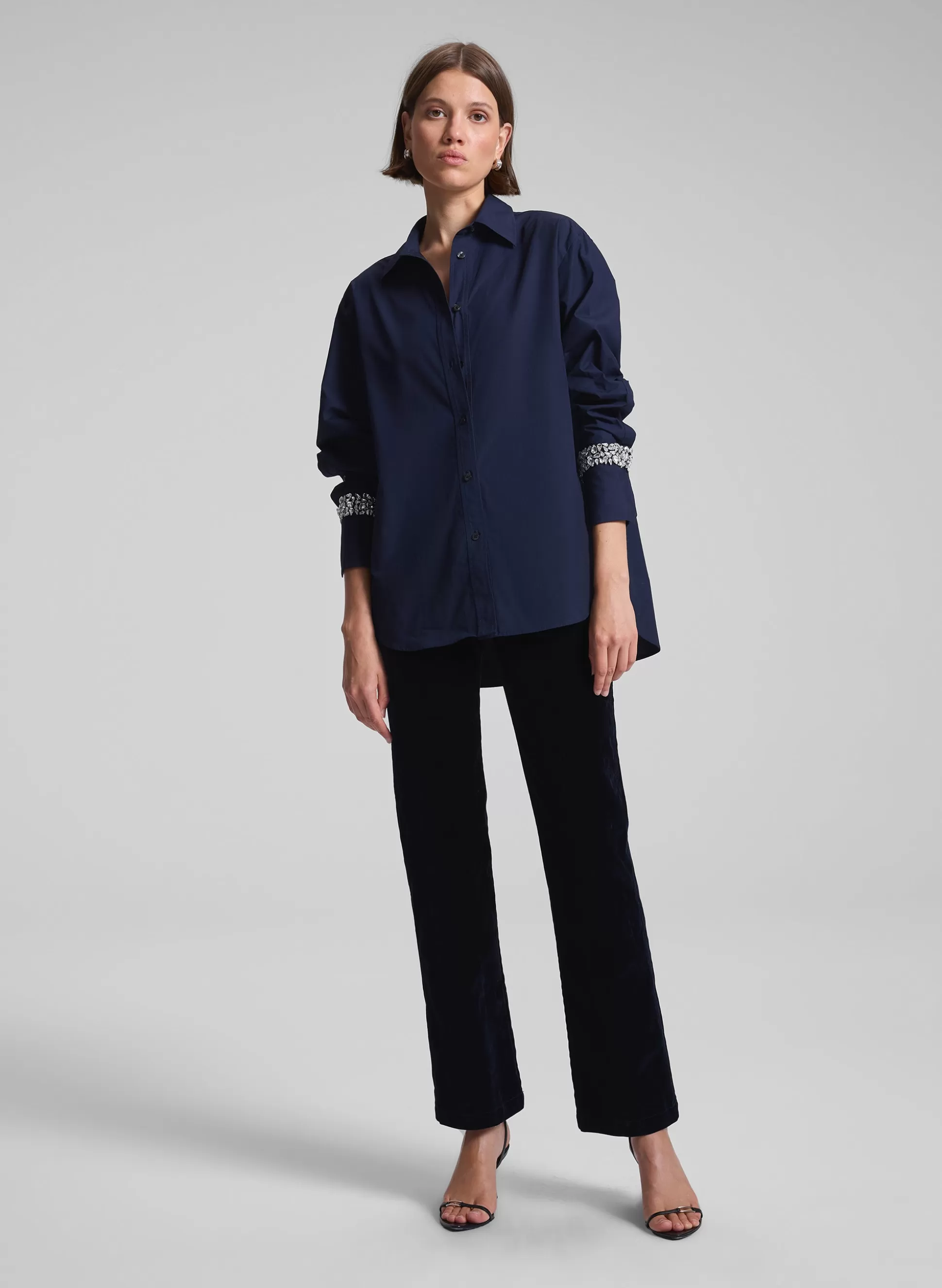 Tops>A.L.C. Calvin Embellished Sleeve Shirt Maritime Navy