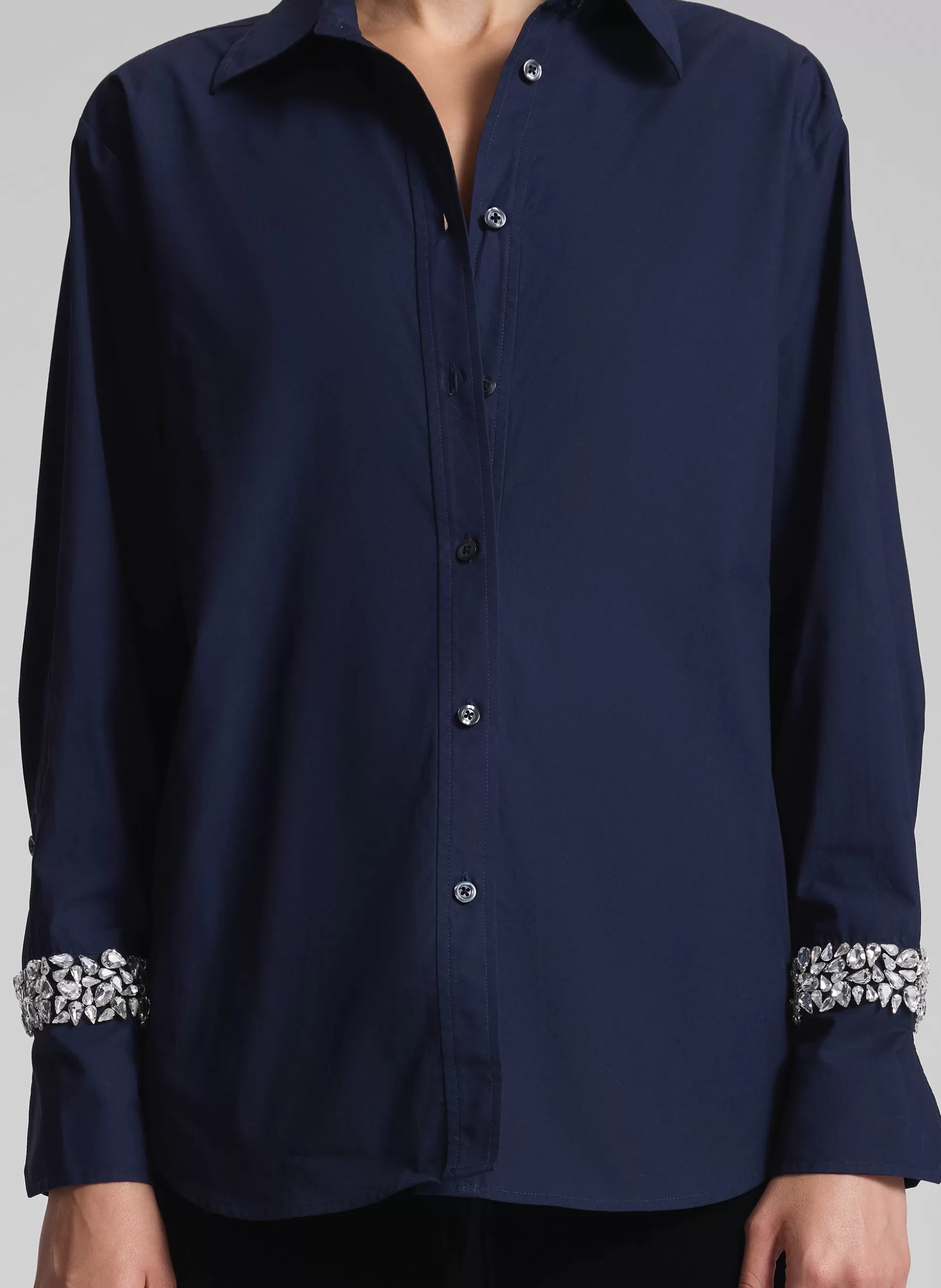 Tops>A.L.C. Calvin Embellished Sleeve Shirt Maritime Navy