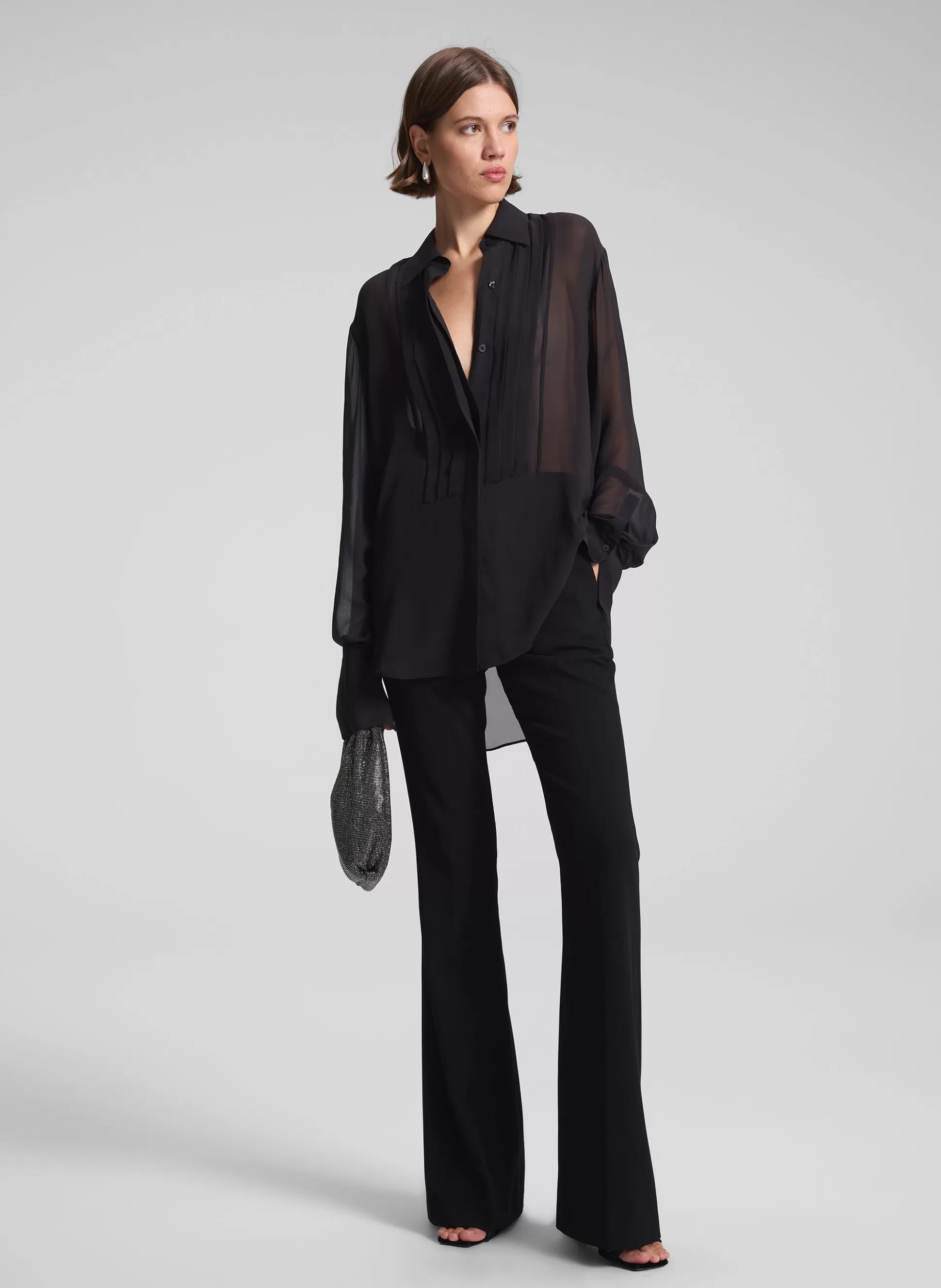 Tops>A.L.C. Camden Tux Silk Top Black