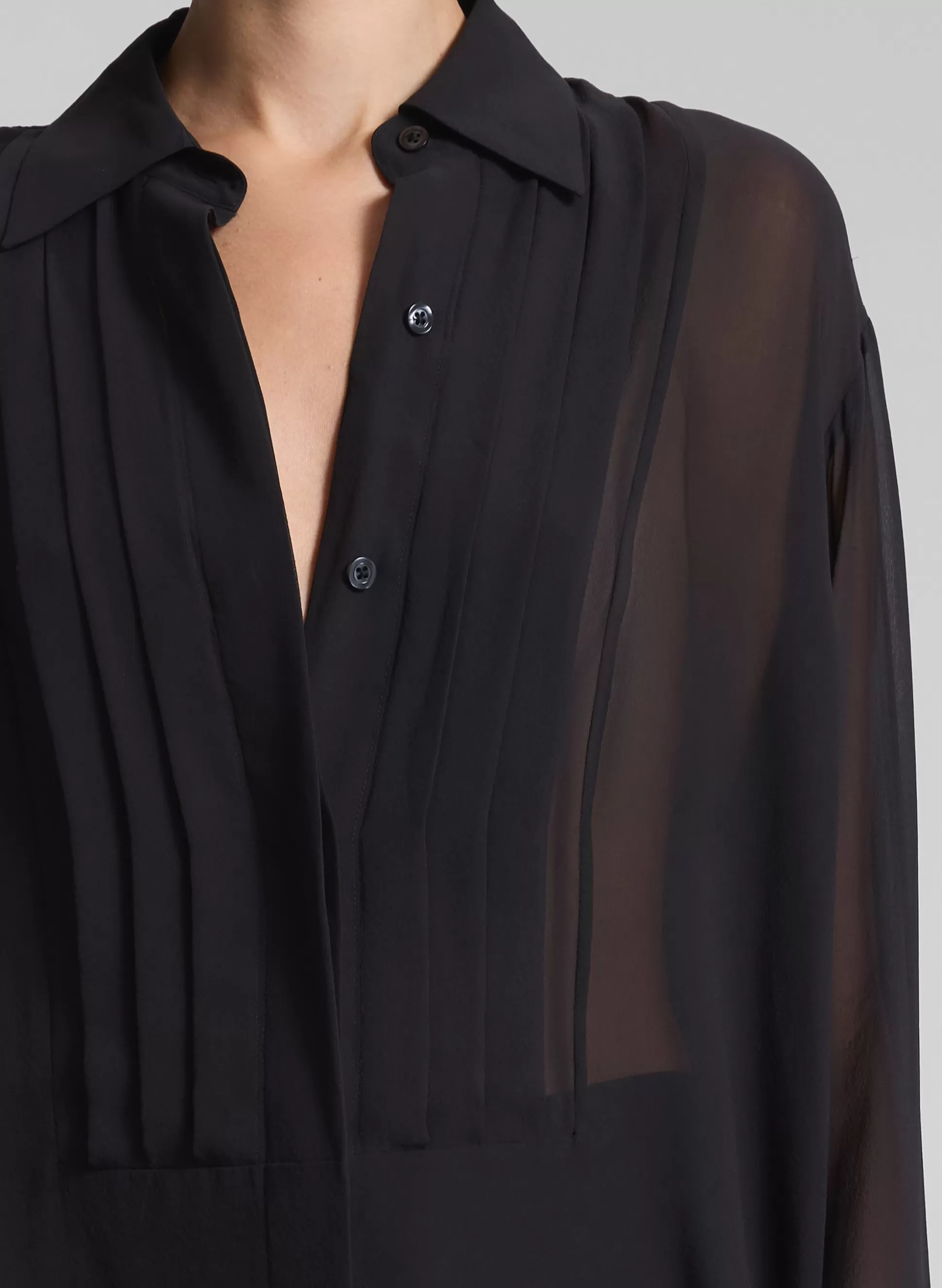Tops>A.L.C. Camden Tux Silk Top Black