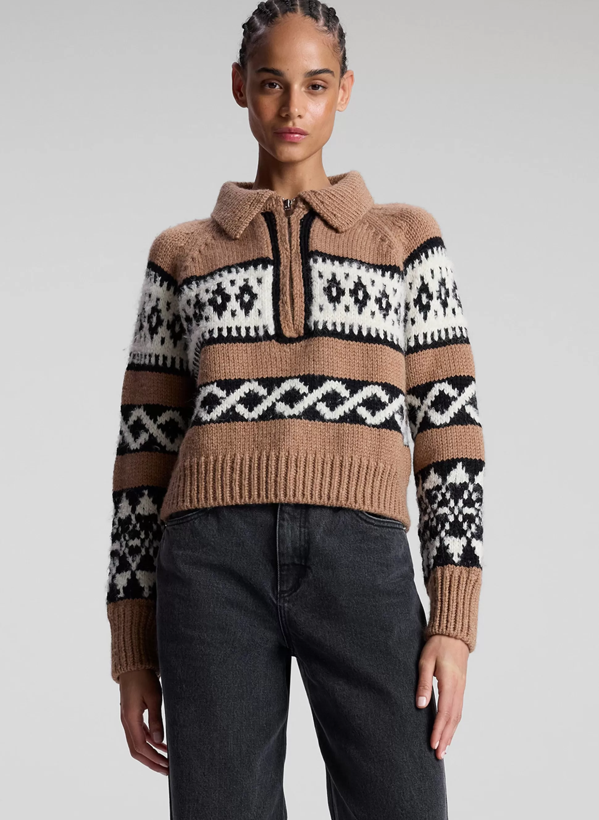 Tops | Sweaters>A.L.C. Carter Merino Fairisle Sweater Camel Multi