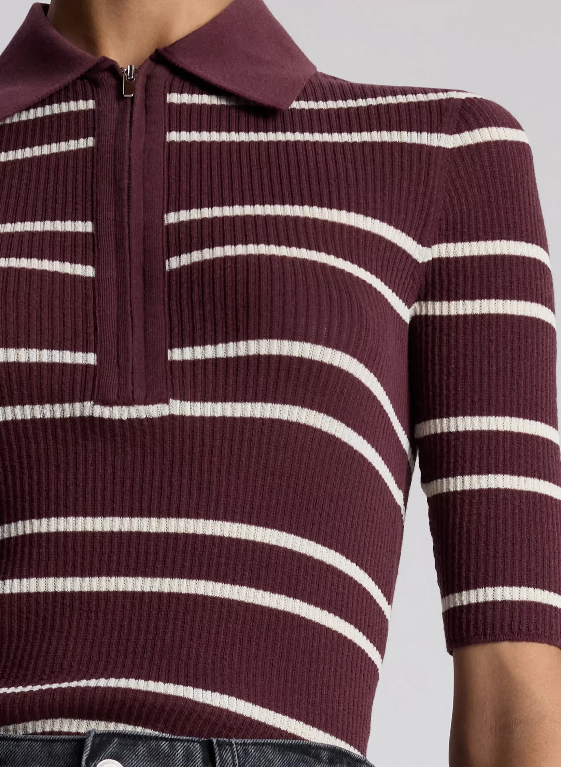 Tops>A.L.C. Cooper Fine Cotton Ribbed Top Carob/White Wide Stripe