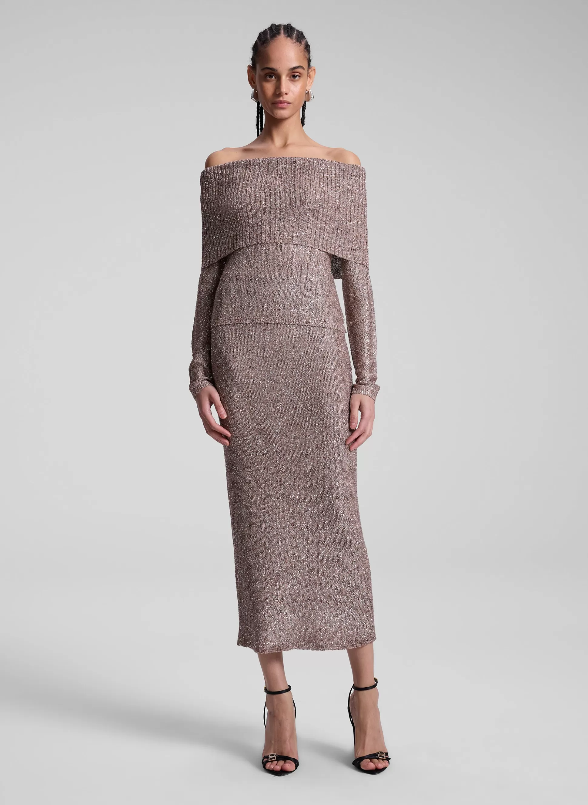 Knitwear | Bottoms>A.L.C. Dana Metallic Knit Midi Skirt Mauve/Silver
