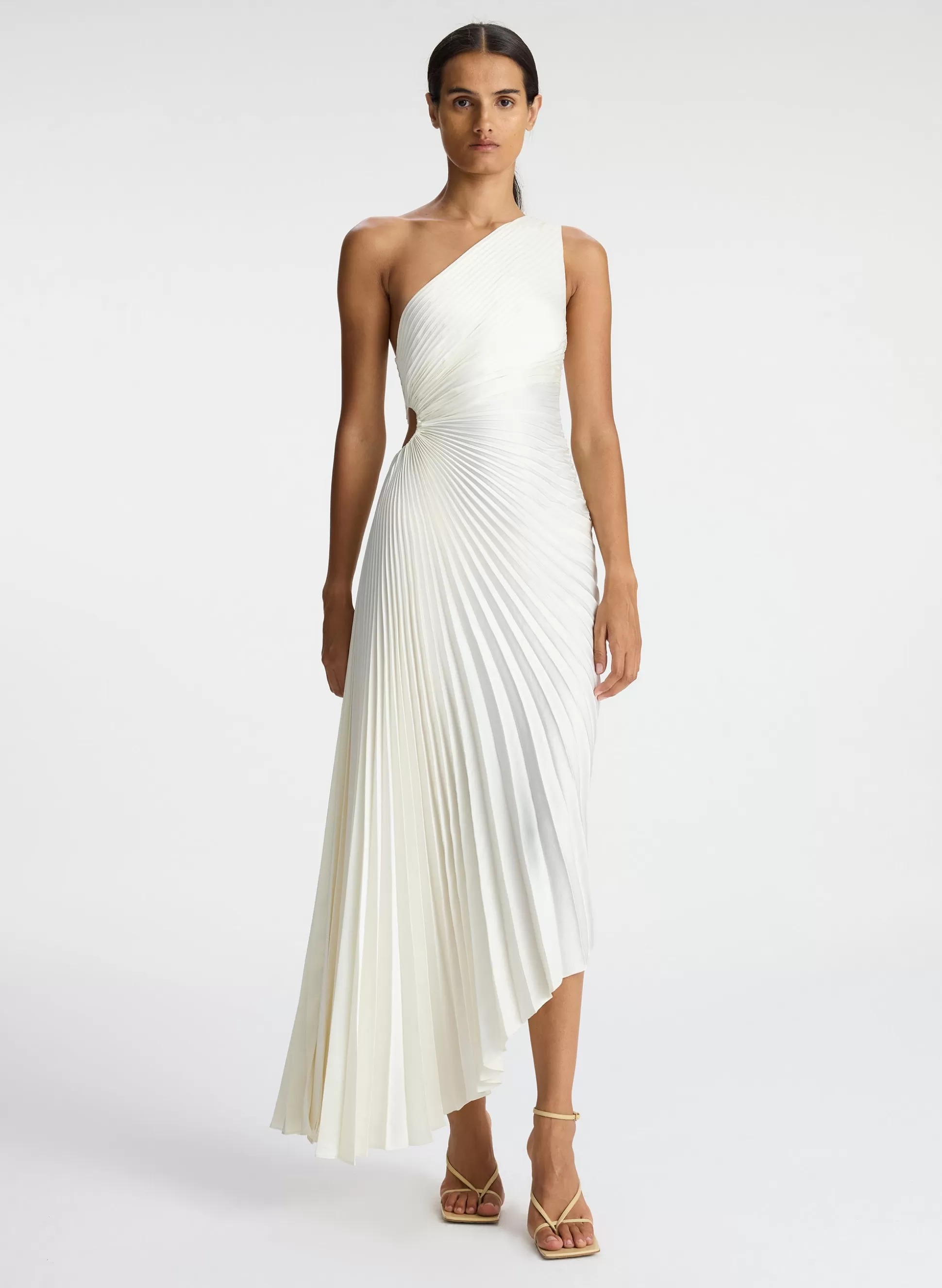 Dresses>A.L.C. Delfina Satin Pleated Dress Whisper White