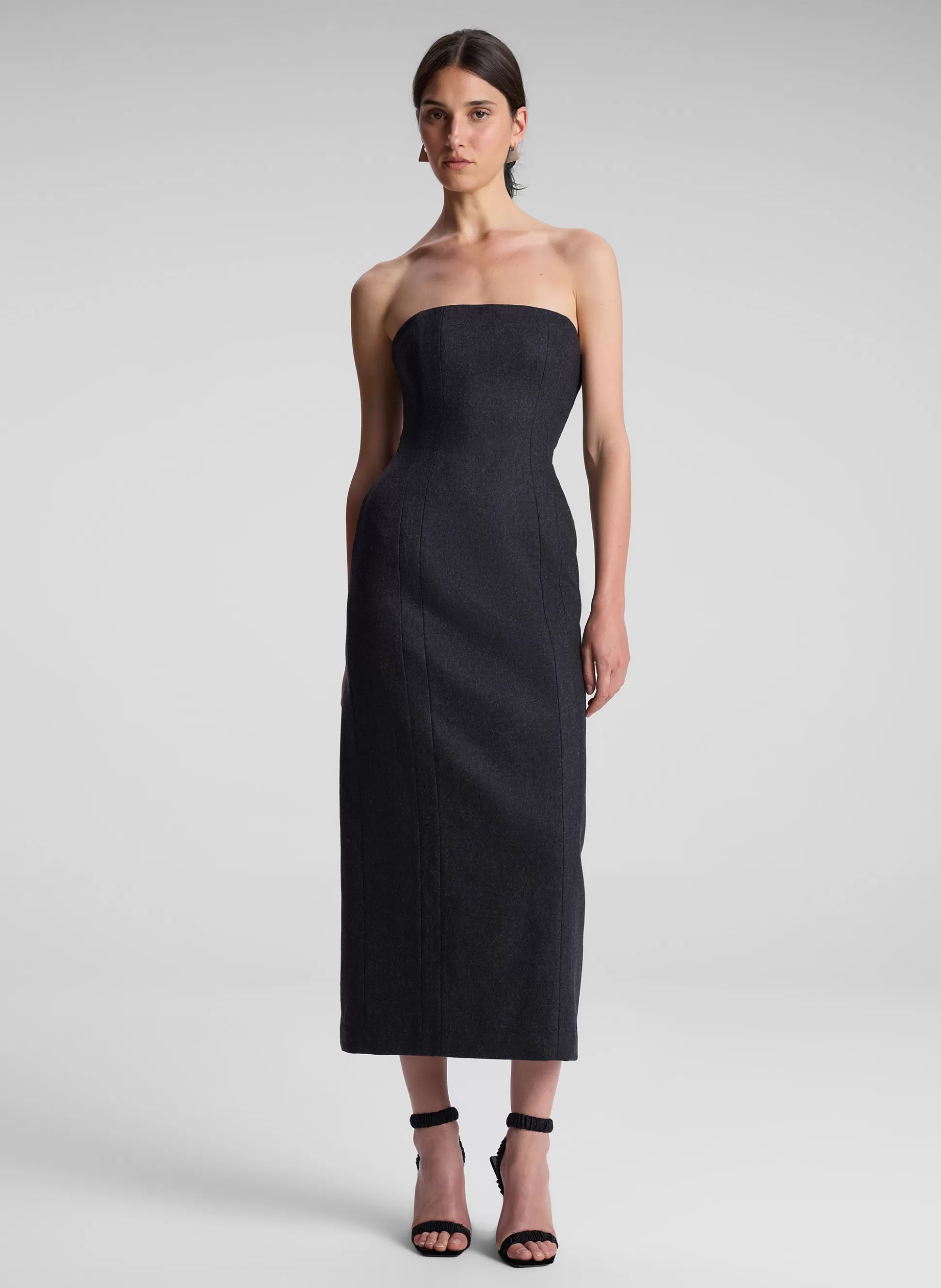 Dresses>A.L.C. Elizabeth Wool Cashmere Strapless Midi Dress Charcoal