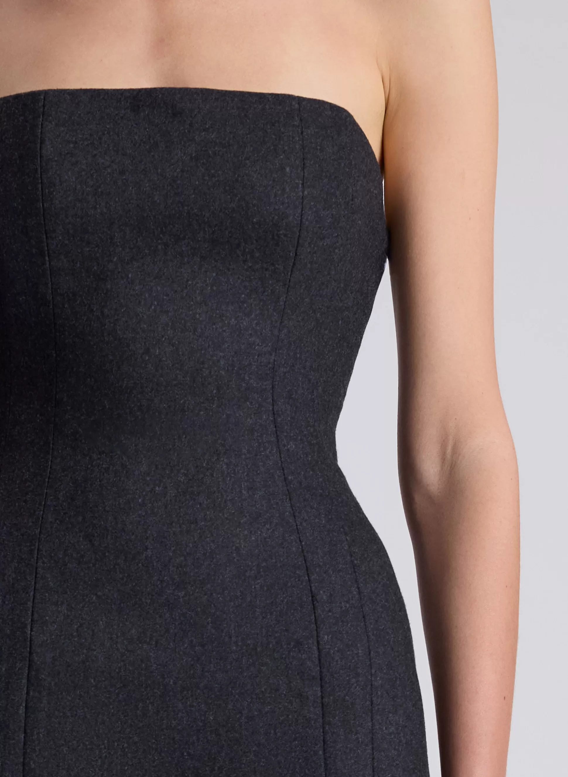 Dresses>A.L.C. Elizabeth Wool Cashmere Strapless Midi Dress Charcoal
