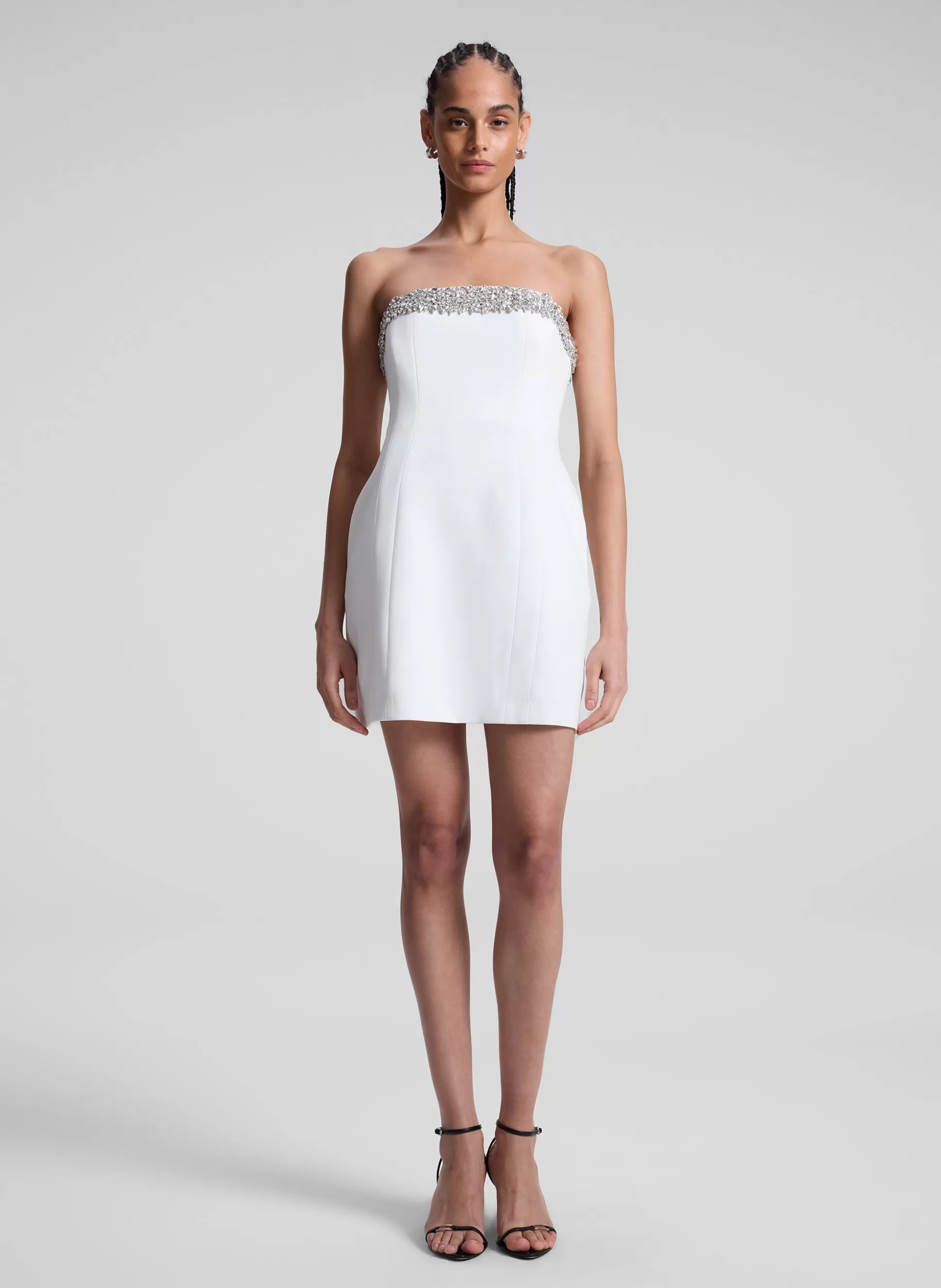 Dresses>A.L.C. Elsie Embellished Trim Strapless Mini Dress White/Crystal