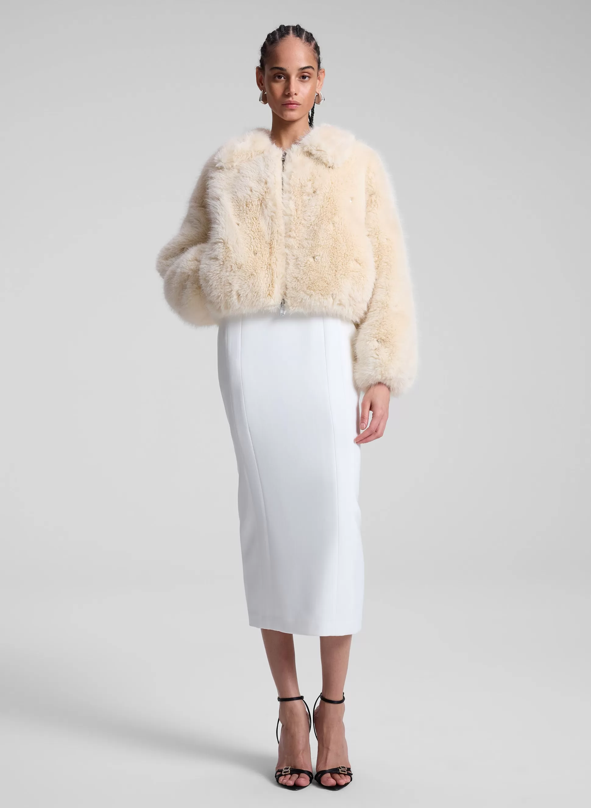 Jackets & Coats>A.L.C. Esme Embellished Faux Fur Jacket Arctic Fox Multi