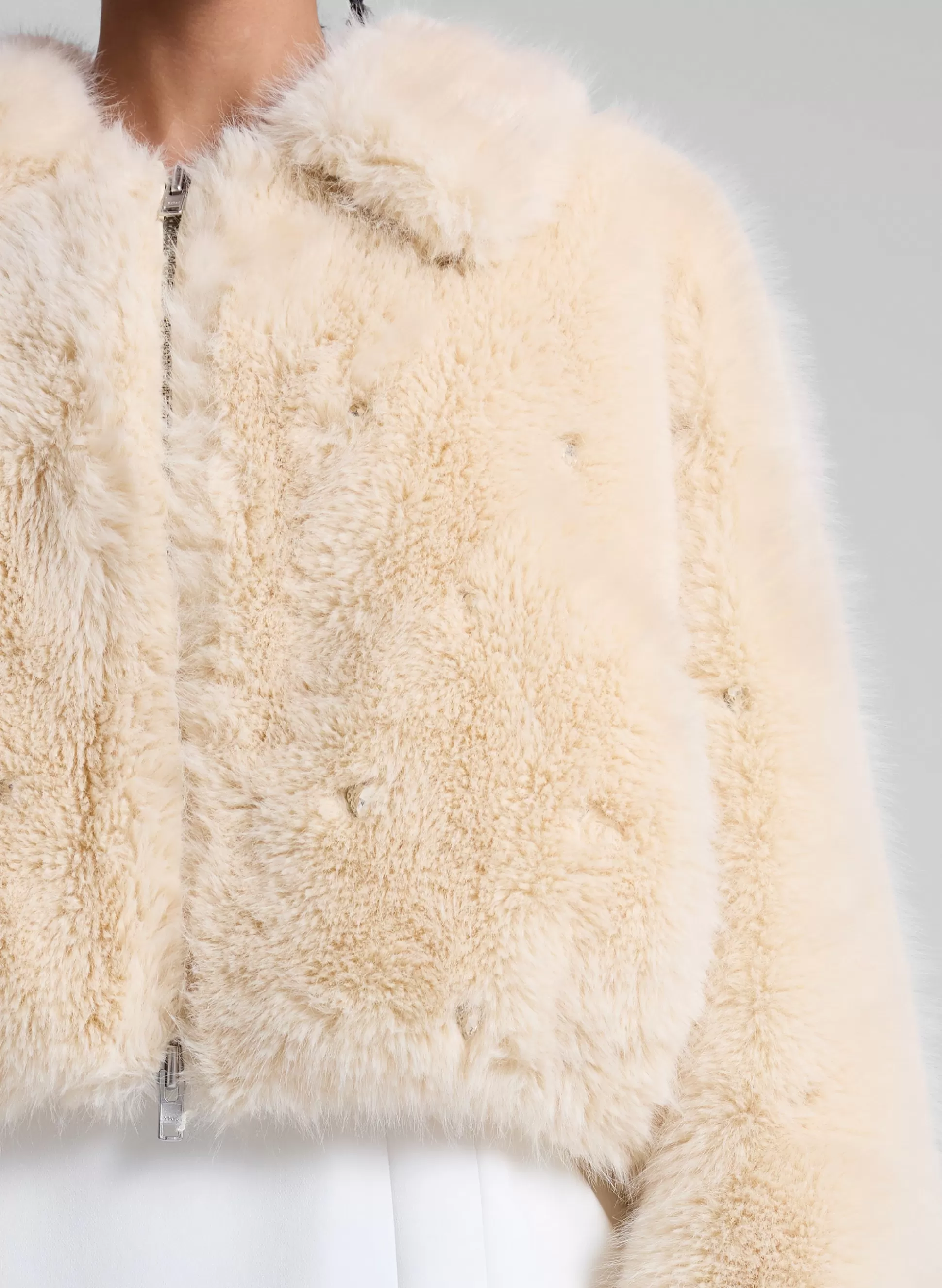 Jackets & Coats>A.L.C. Esme Embellished Faux Fur Jacket Arctic Fox Multi