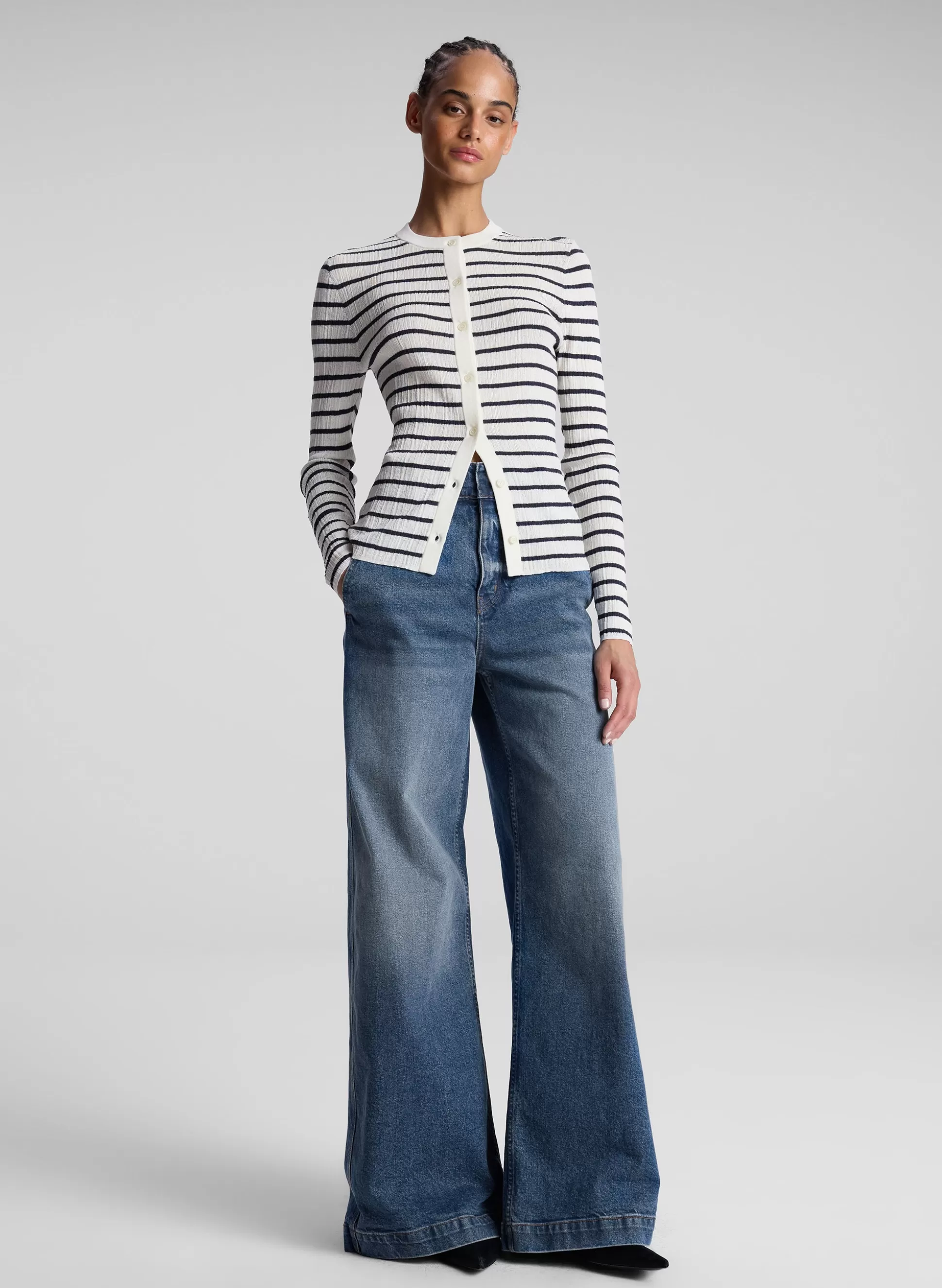 Tops | Sweaters>A.L.C. Fisher Fine Cotton Cardigan Bright White/Navy