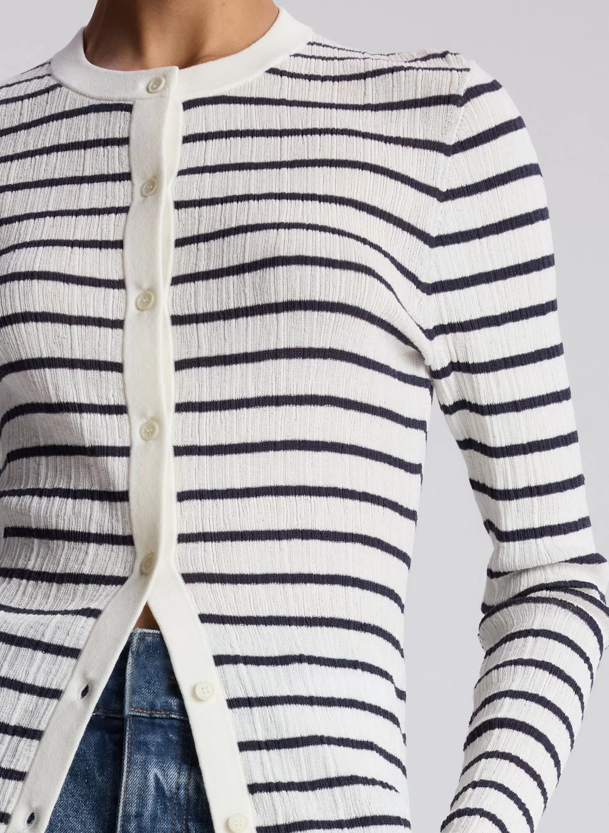 Tops | Sweaters>A.L.C. Fisher Fine Cotton Cardigan Bright White/Navy