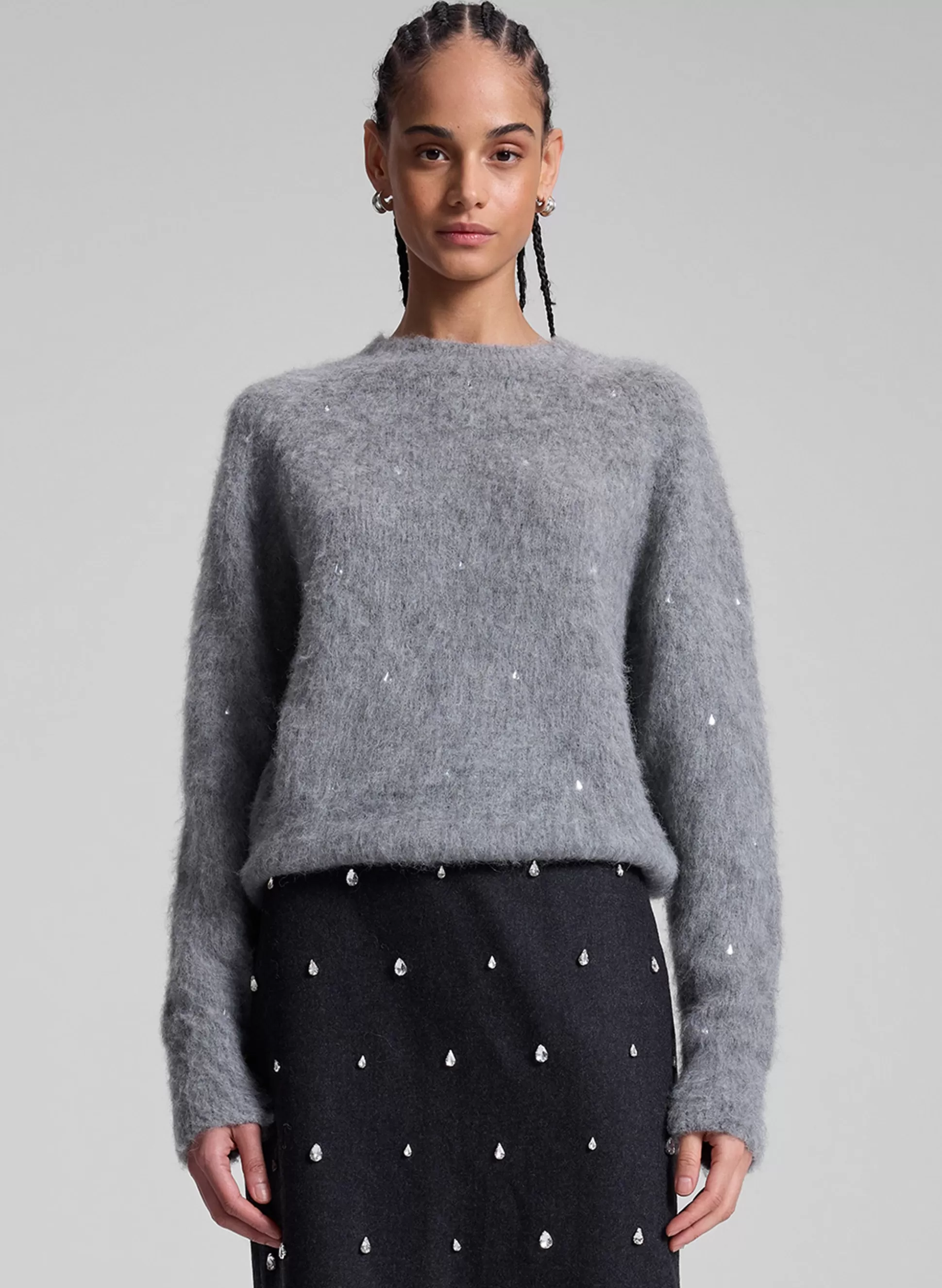 Tops | Sweaters>A.L.C. Frankie Wool Cashmere Embellished Sweater Medium Heather Grey