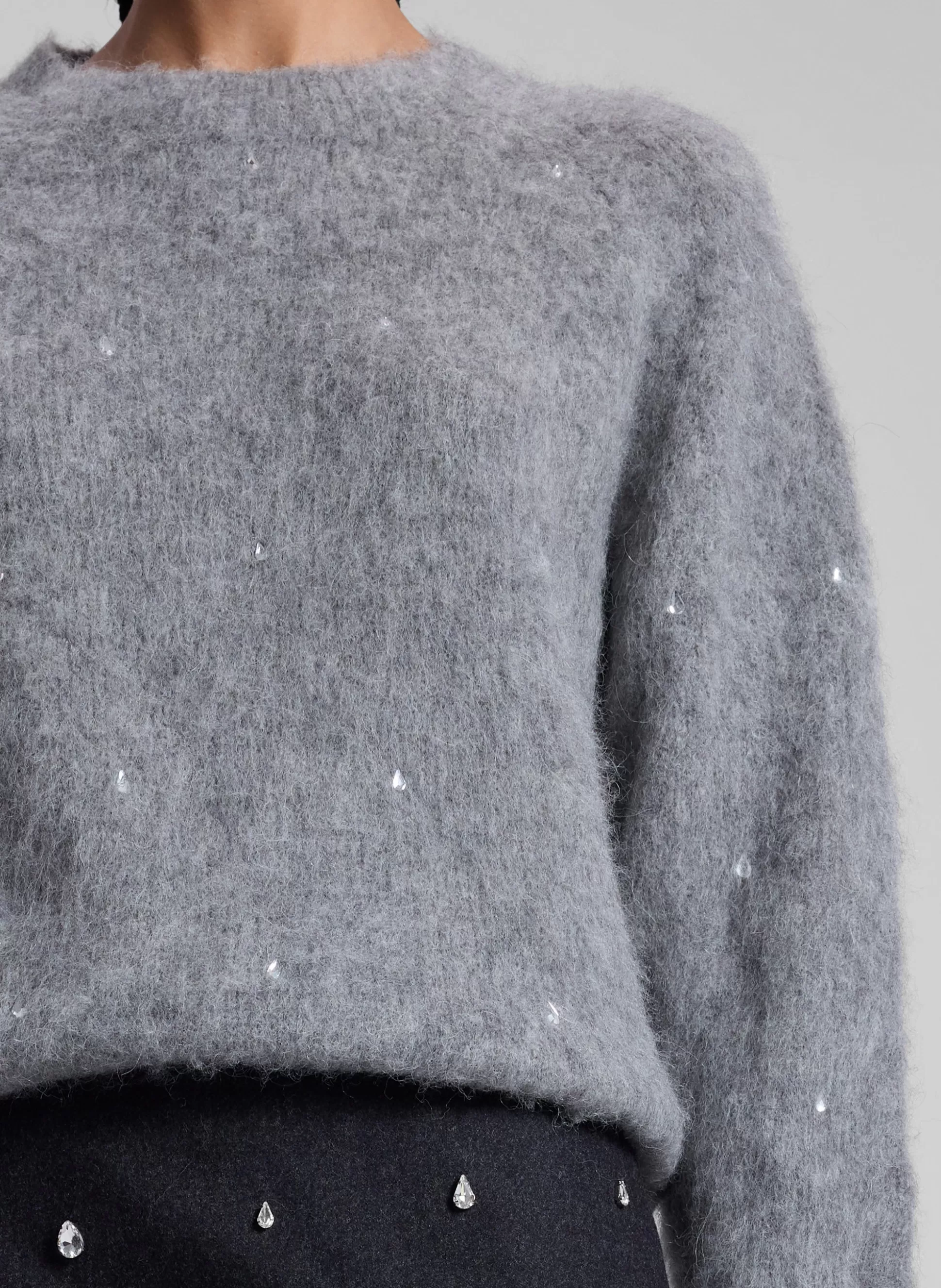 Tops | Sweaters>A.L.C. Frankie Wool Cashmere Embellished Sweater Medium Heather Grey