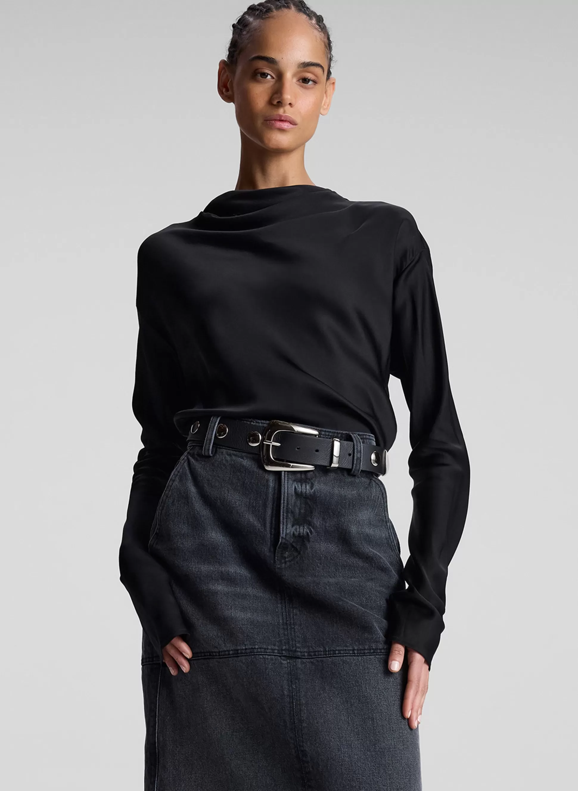 Tops>A.L.C. Georgia Satin Top Black