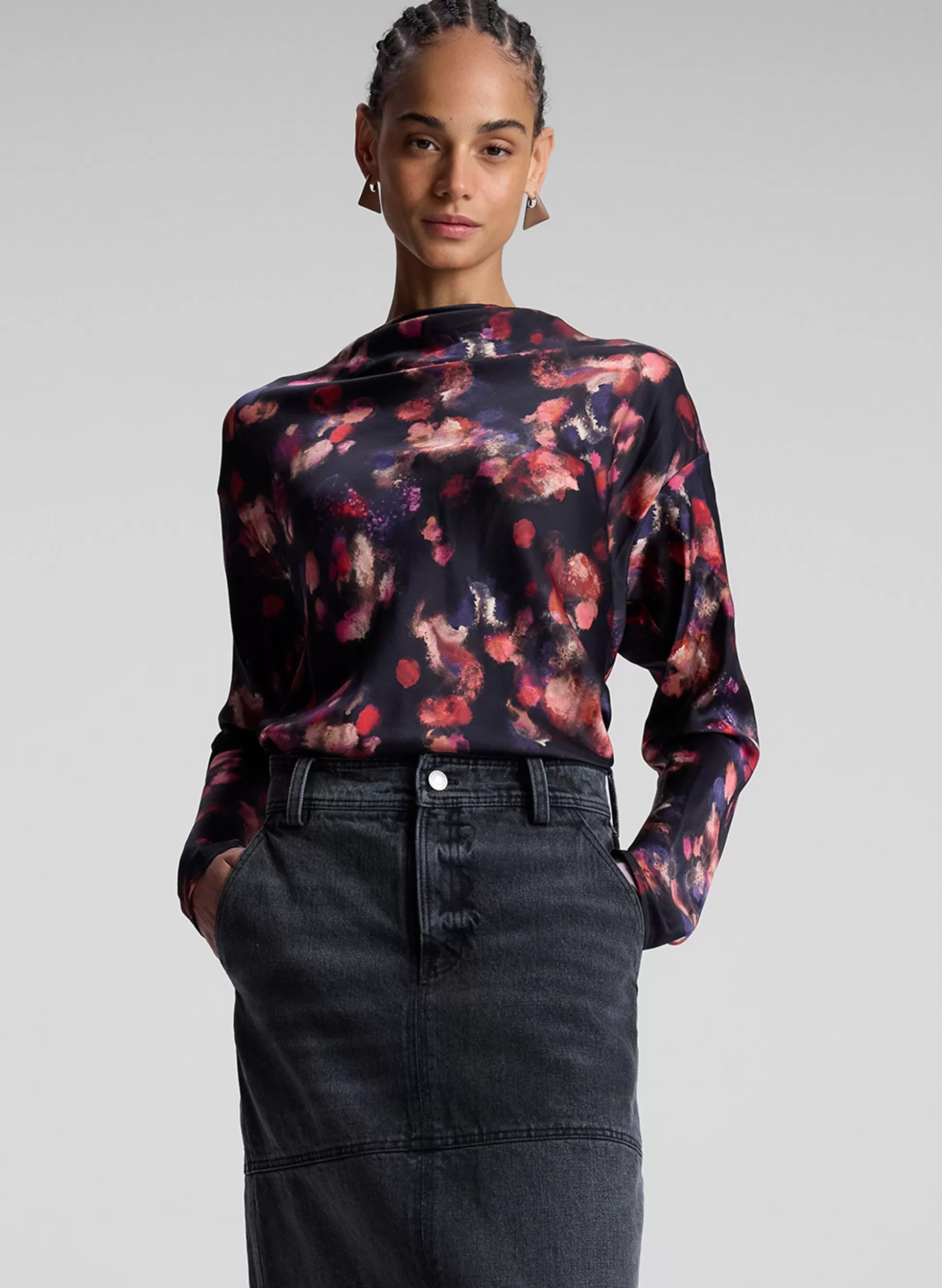 Tops>A.L.C. Georgia Stretch Silk Top Navy Multi
