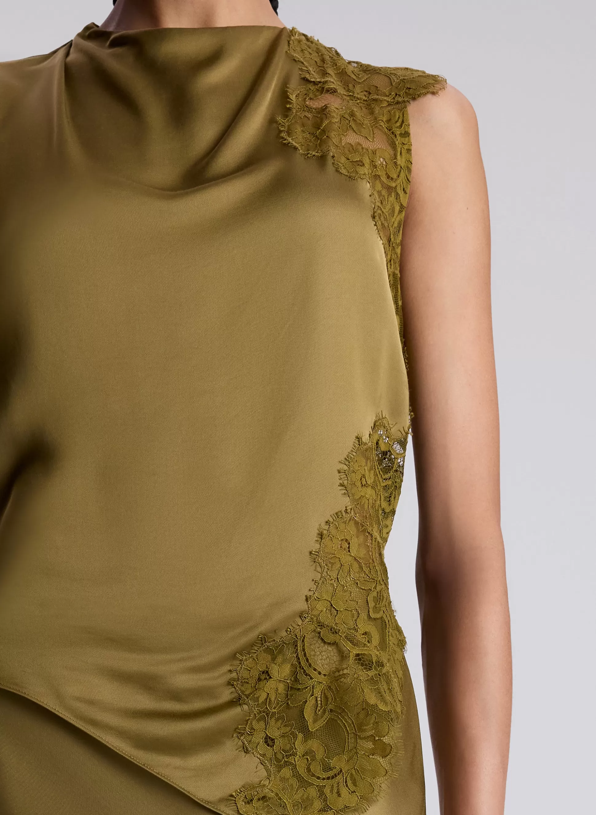 Tops>A.L.C. Gracie Satin And Lace Sleeveless Top Pyrite