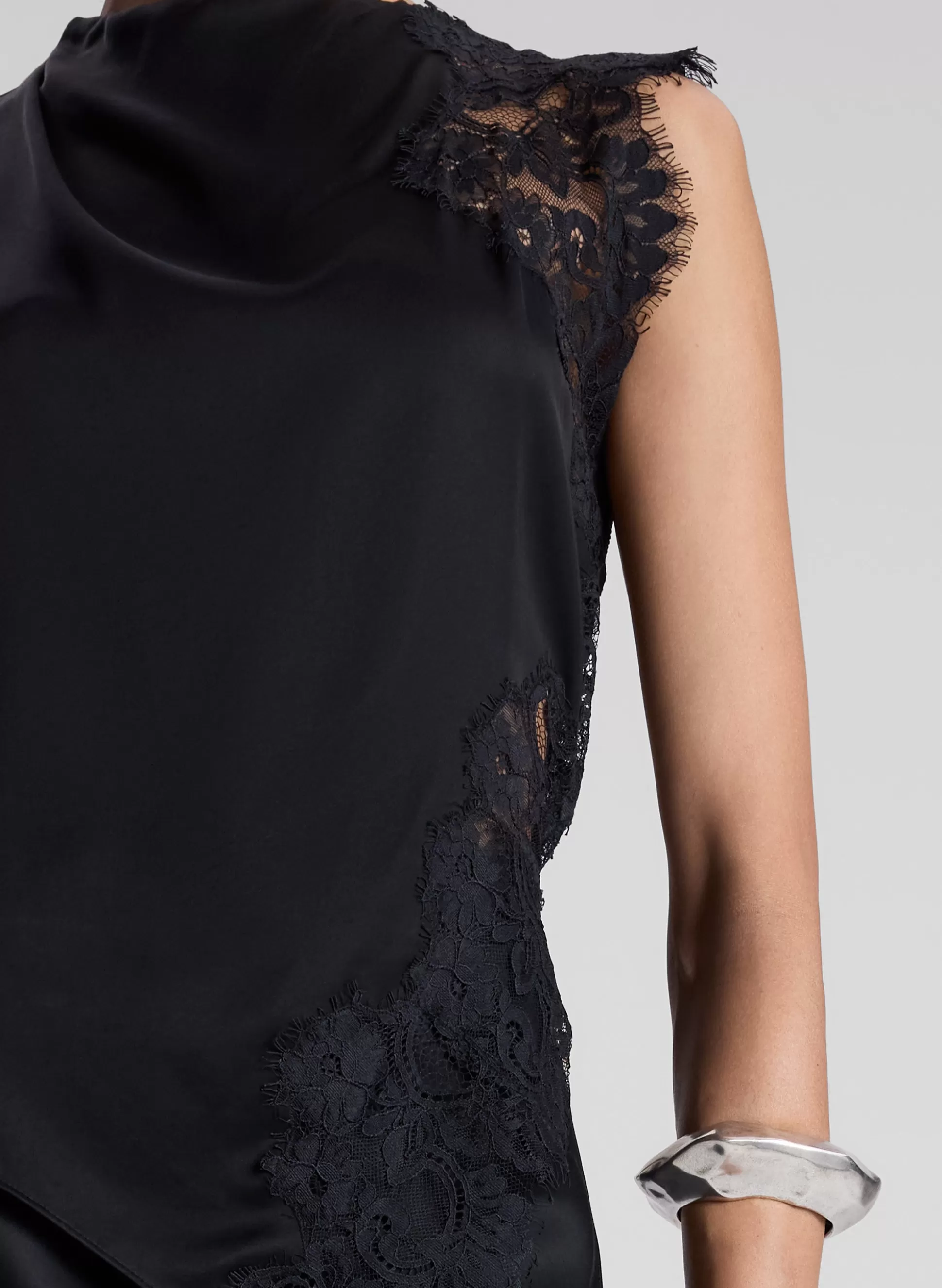 Tops>A.L.C. Gracie Satin And Lace Sleeveless Top Black