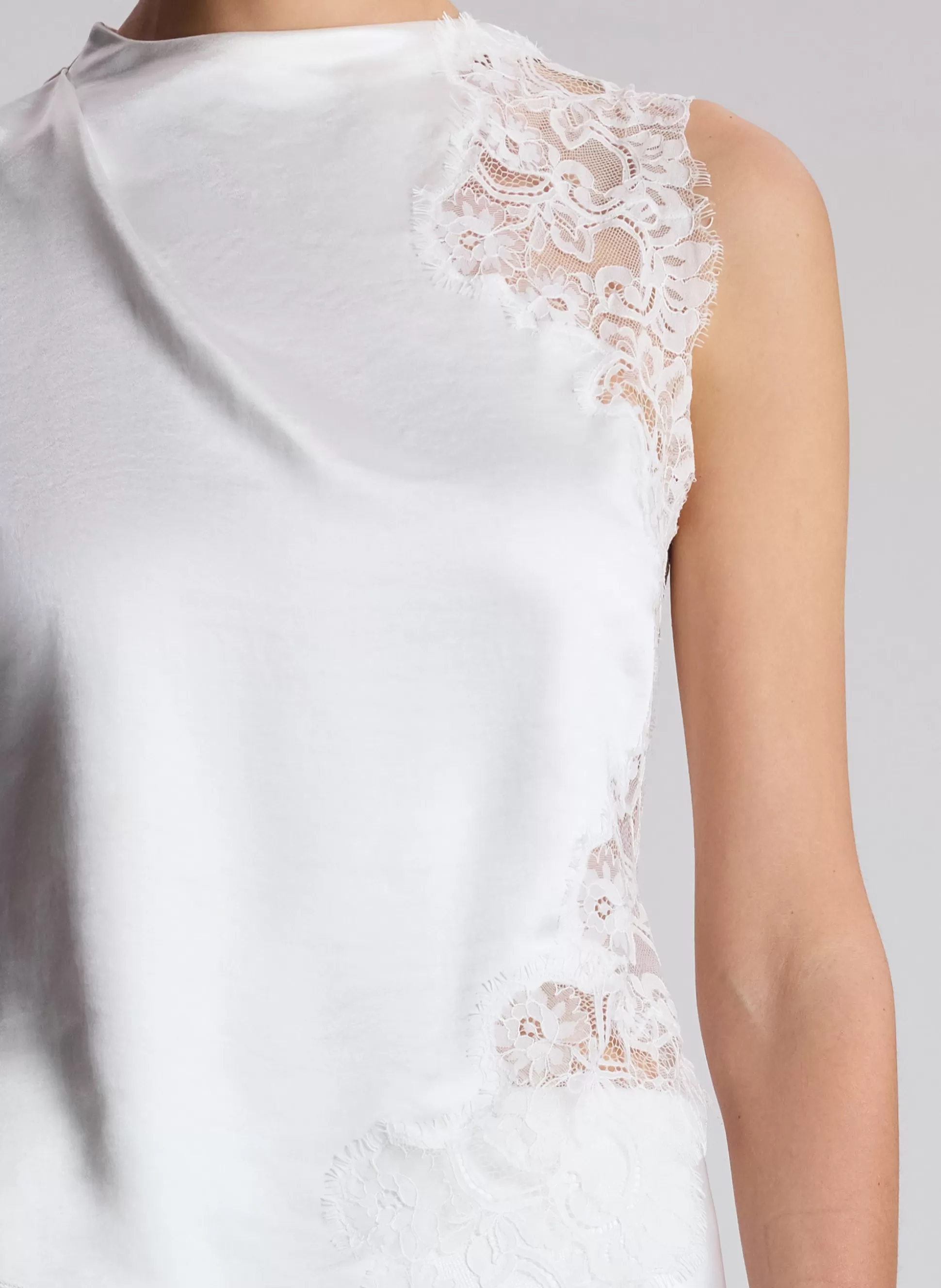 Tops>A.L.C. Gracie Satin And Lace Sleeveless Top Whisper White