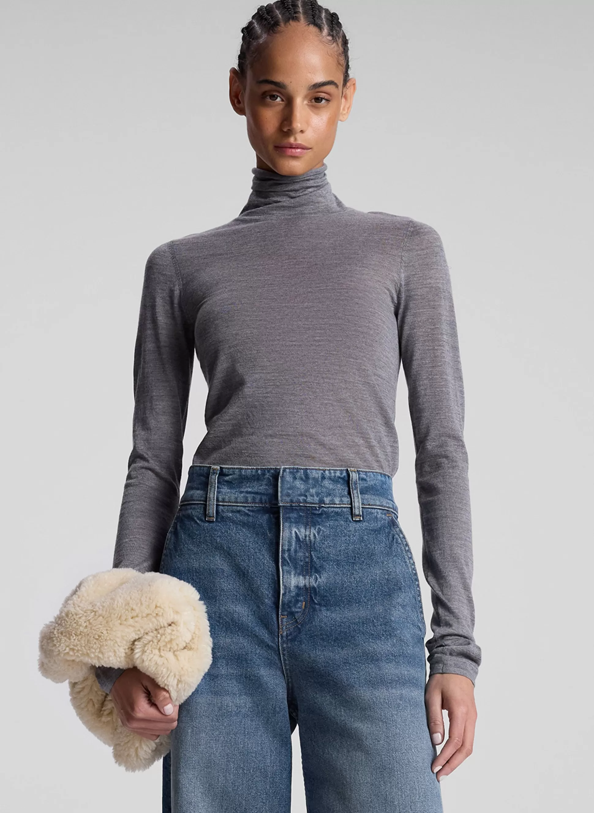 Tops>A.L.C. Hayes Fine Merino Turtleneck Top Medium Heather Grey