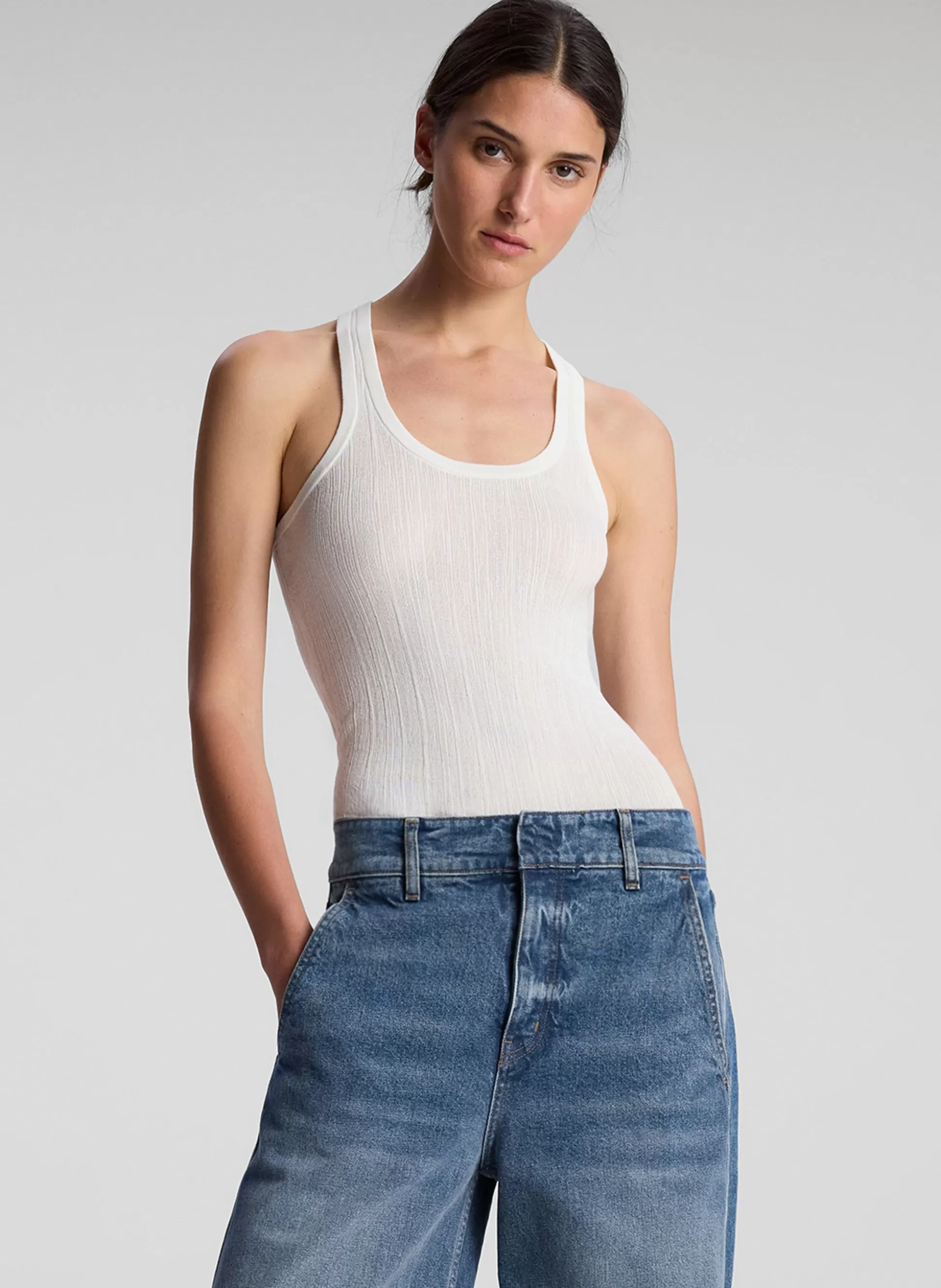 Tops>A.L.C. Iris Fine Cotton Knit Tank Bright White