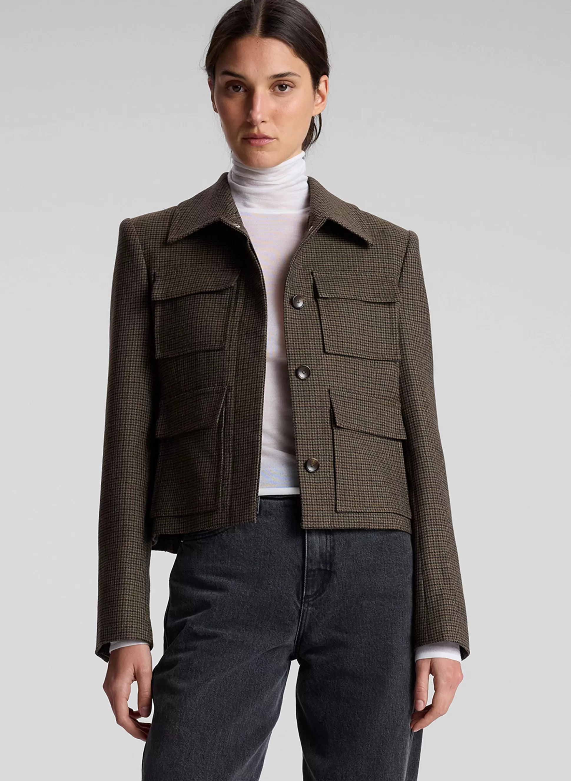 Jackets & Coats>A.L.C. Jamie Mini Houndstooth Jacket Tan/Olive
