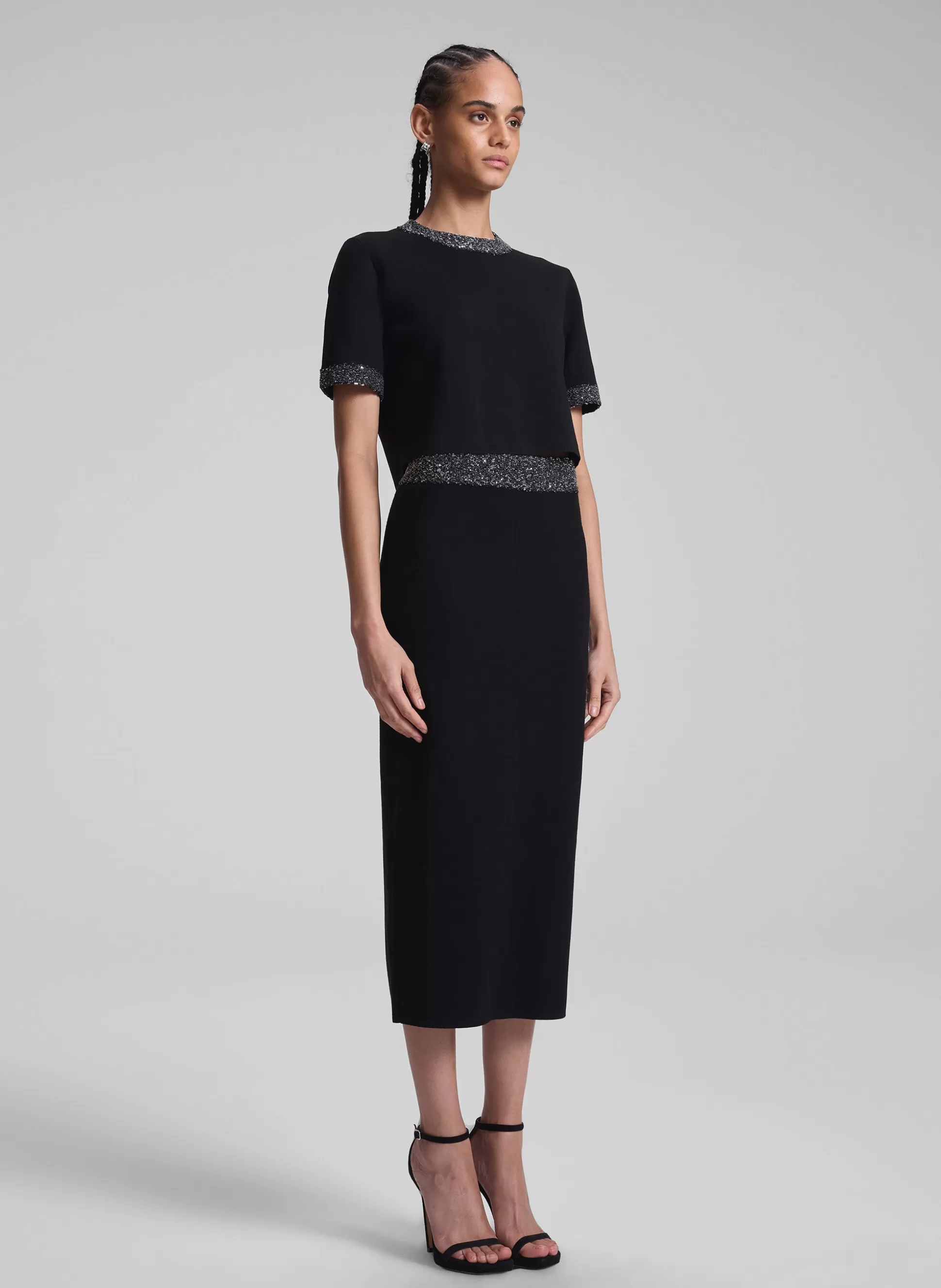 Knitwear | Bottoms>A.L.C. Jane Sequin Embellished Knit Midi Skirt Black/Silver