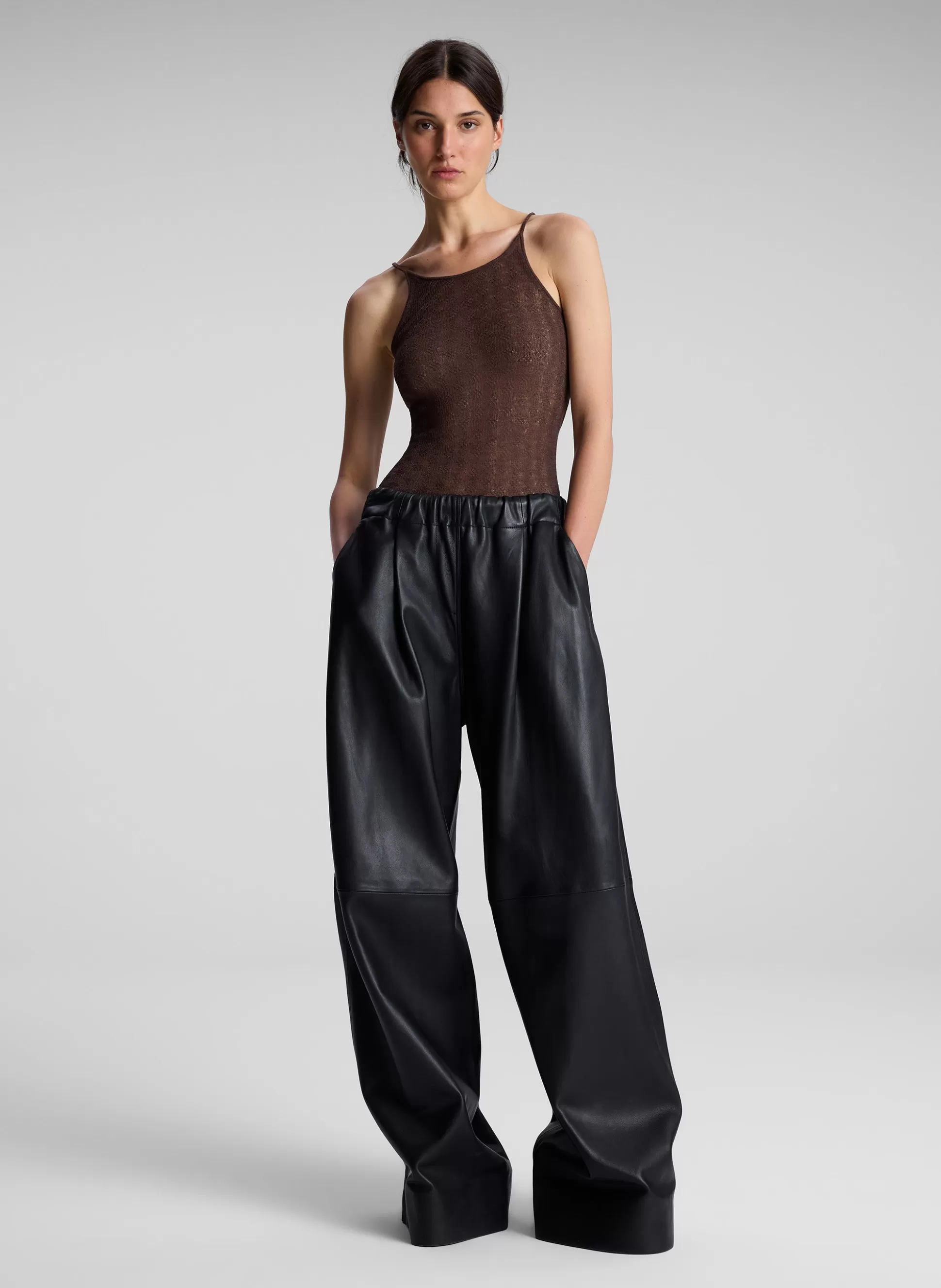Bottoms>A.L.C. Jones Leather Wide Leg Pant Black