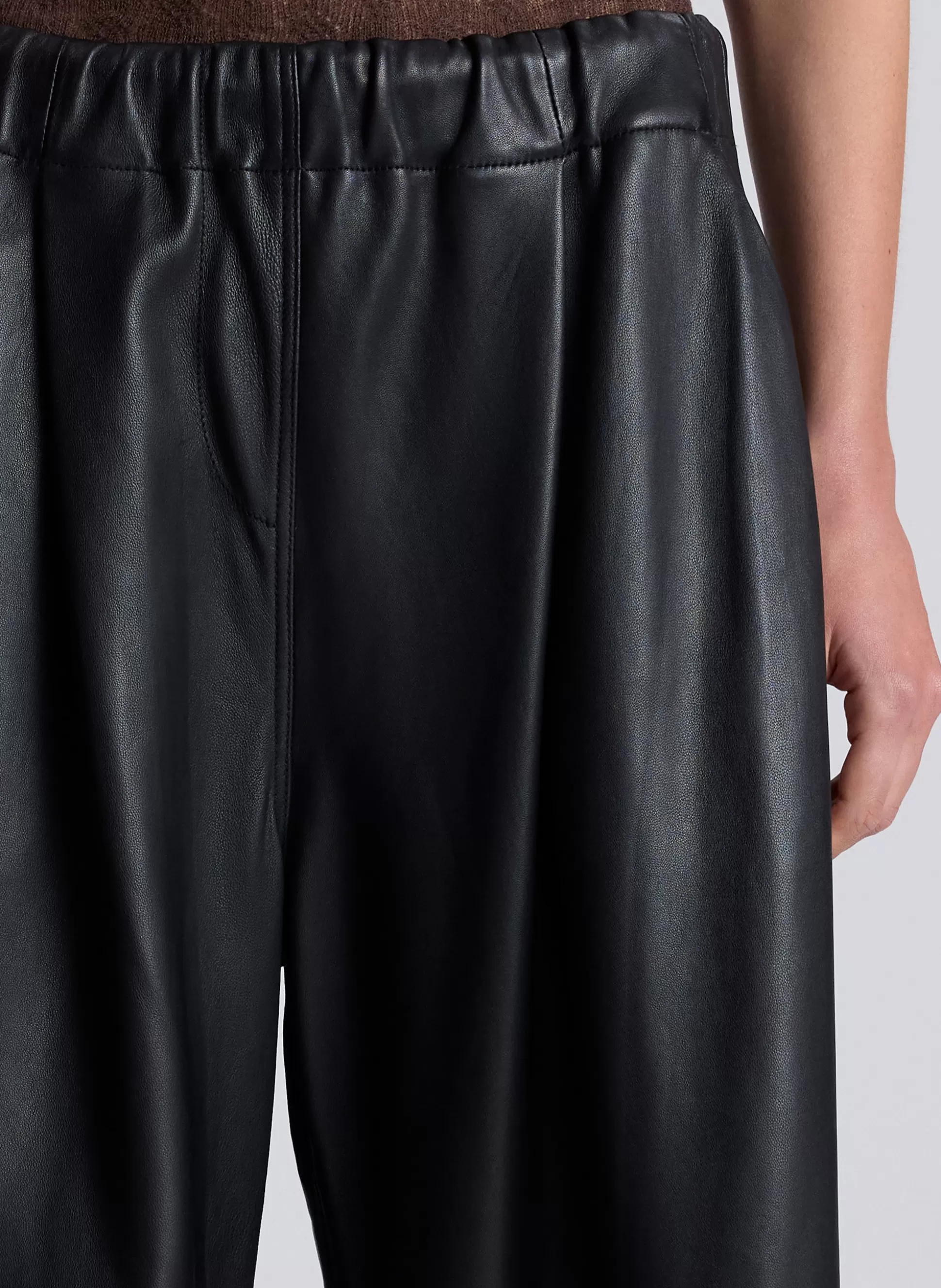 Bottoms>A.L.C. Jones Leather Wide Leg Pant Black