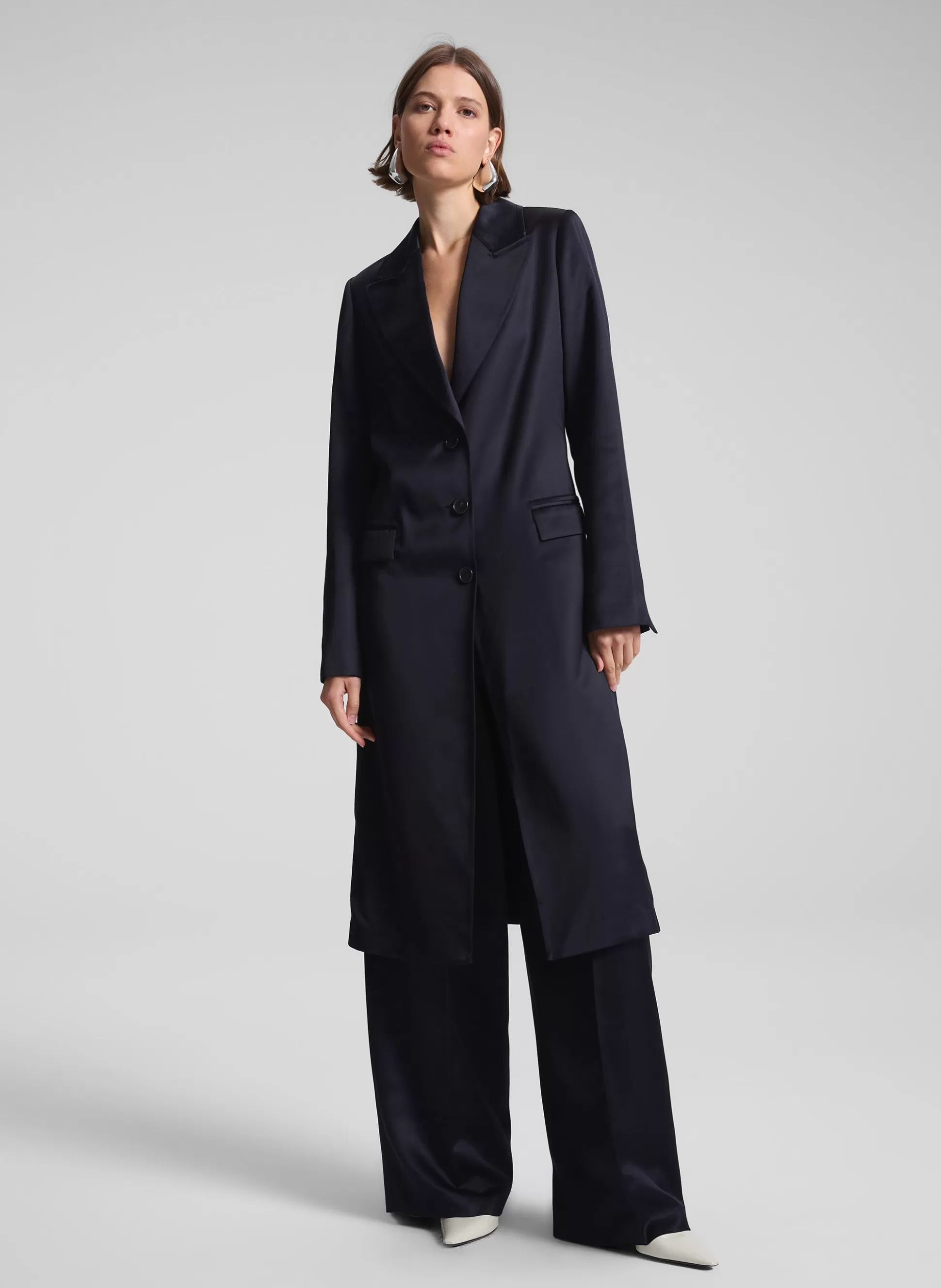 Jackets & Coats>A.L.C. Jude Satin Coat Deep Navy