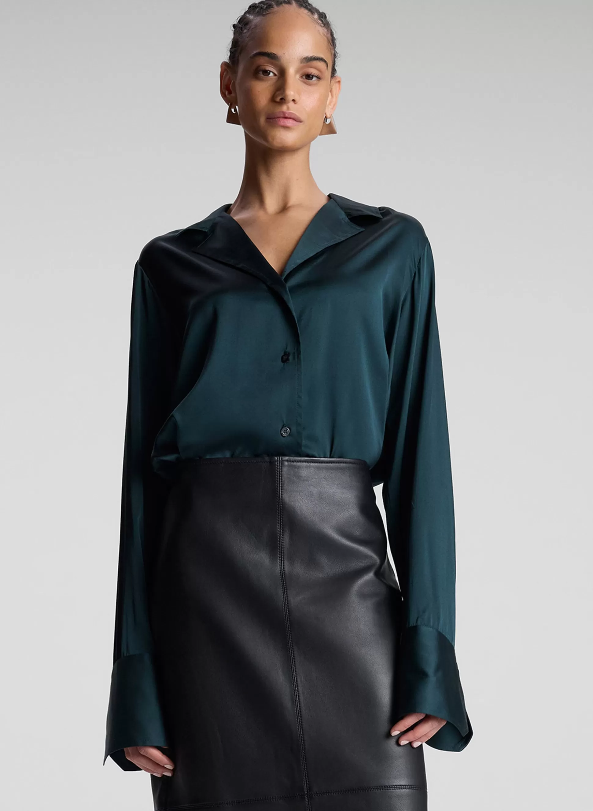 Tops>A.L.C. Kass Stretch Silk Top Forest
