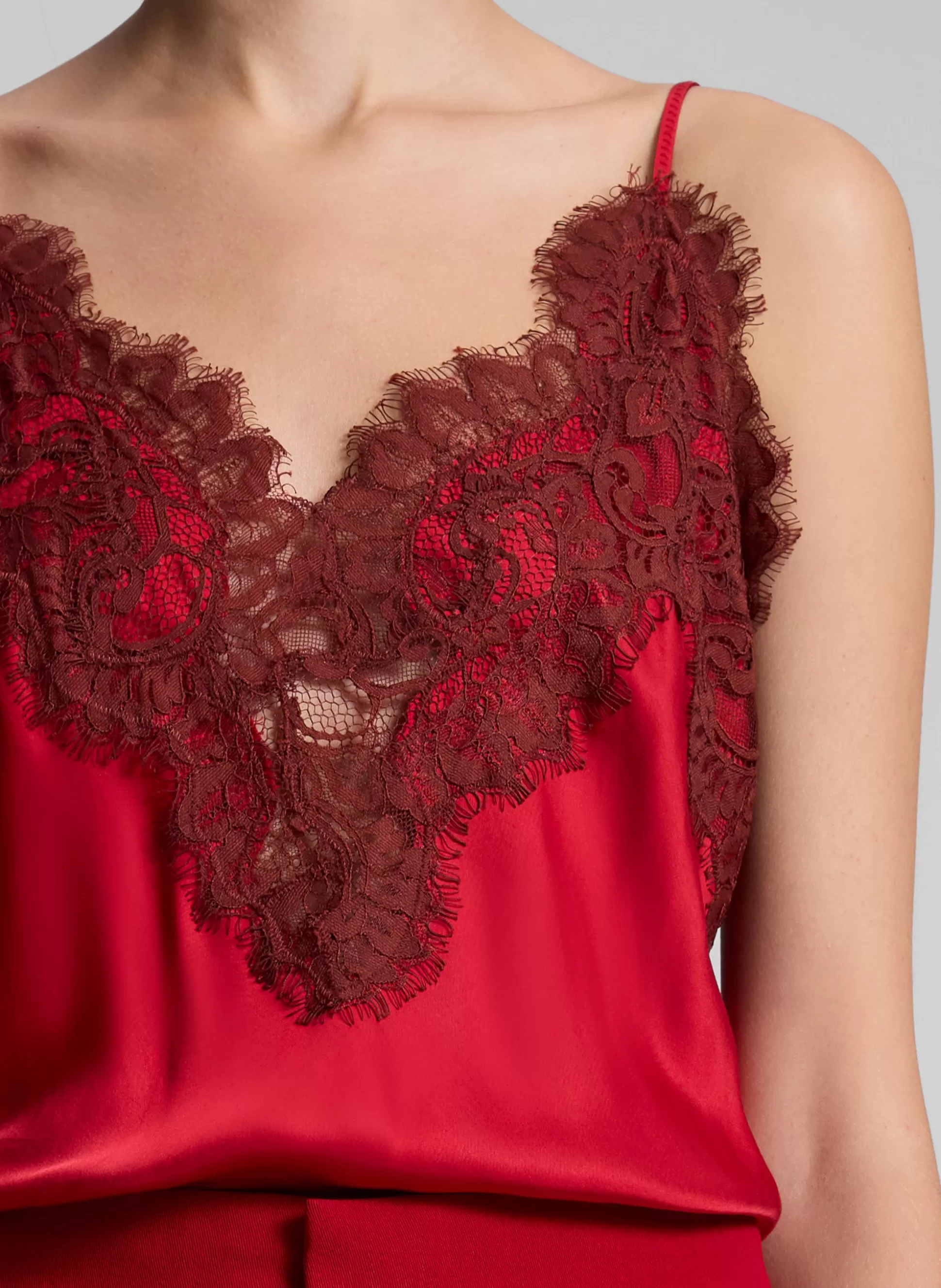 Tops | Tees & Tanks>A.L.C. Lennon Satin And Lace Camisole Top Really Red/Bosco