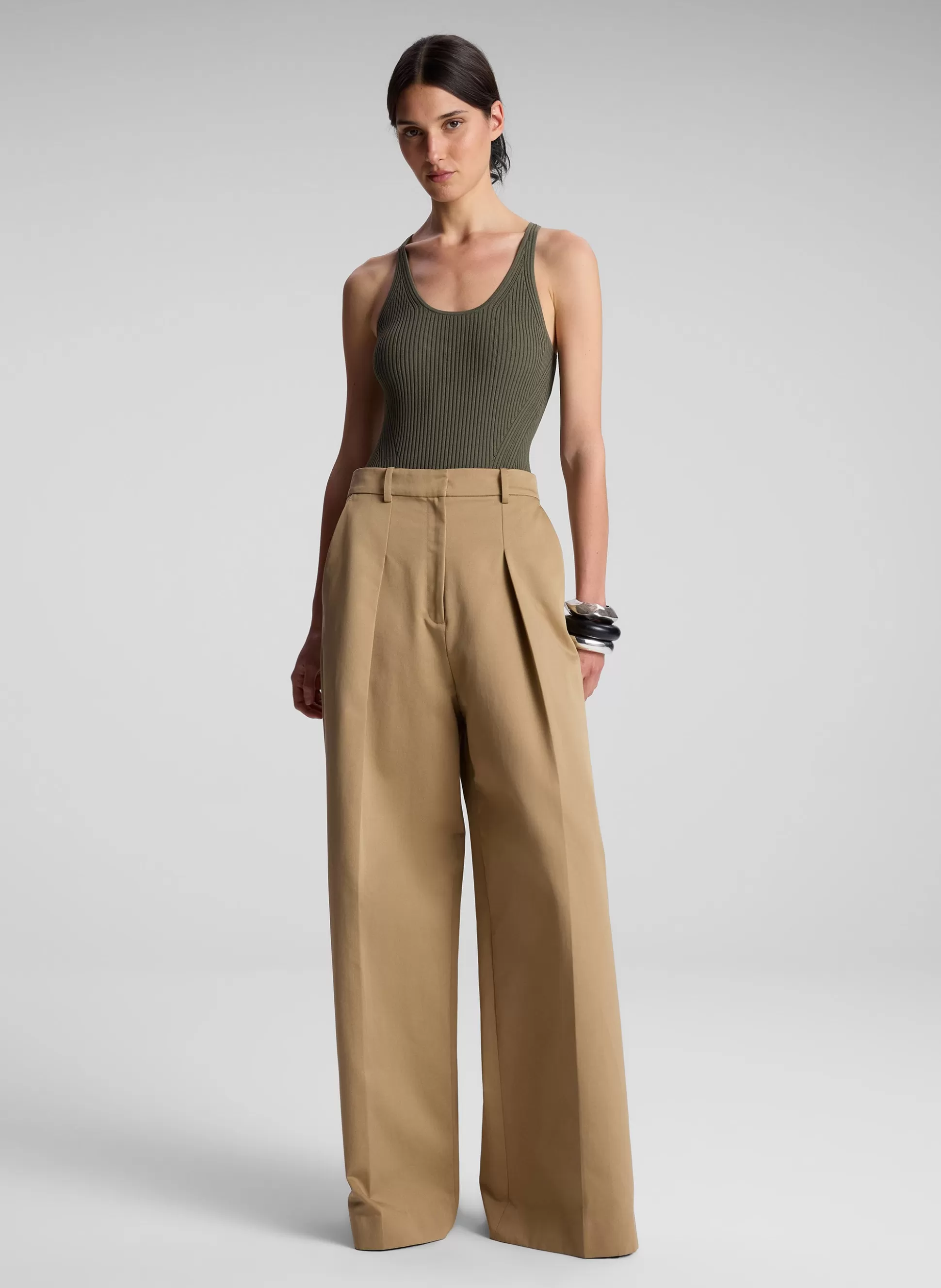 Tops>A.L.C. Lucy Ribbed Bodysuit Dark Sage