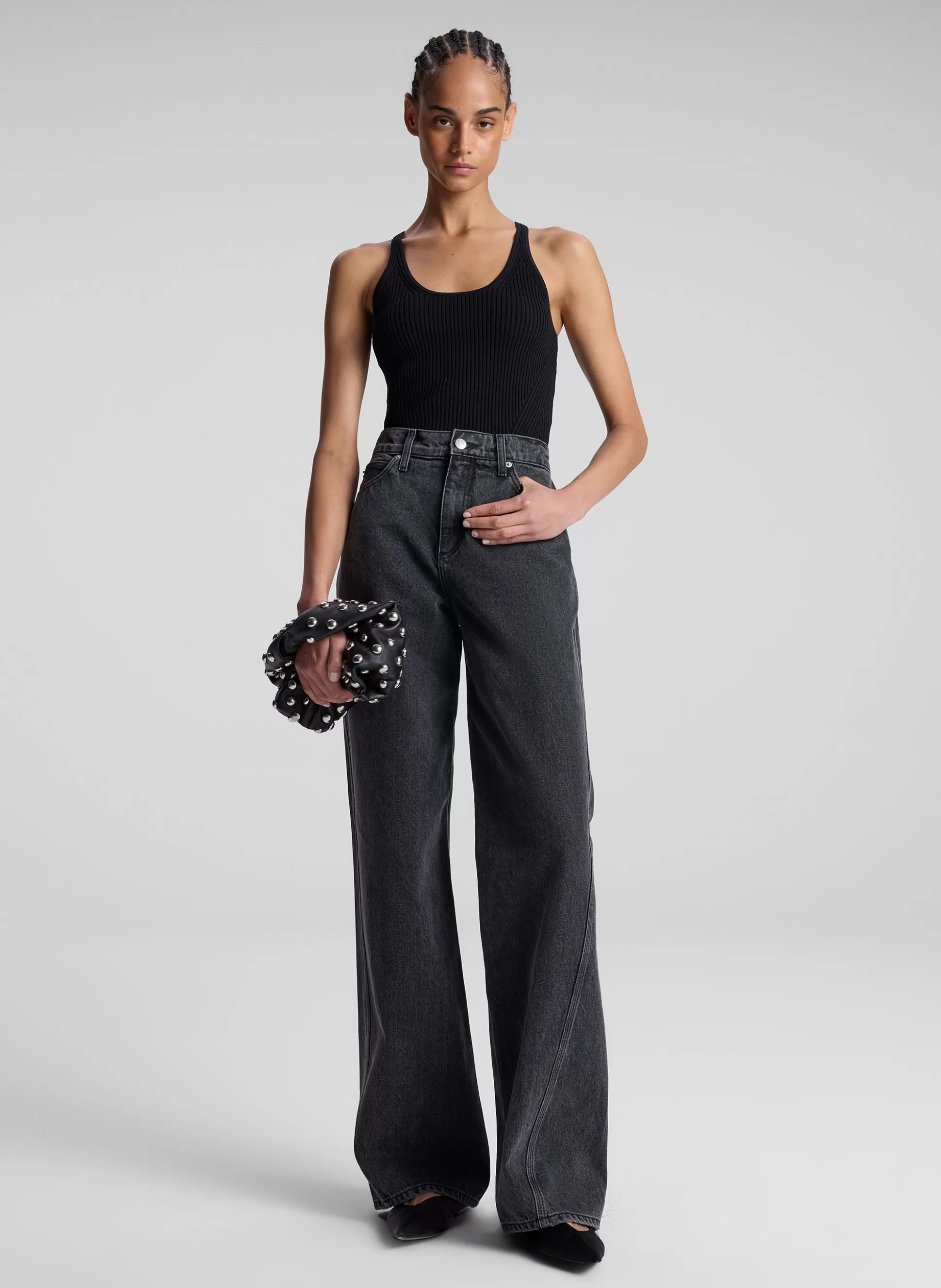 Tops>A.L.C. Lucy Ribbed Bodysuit Black