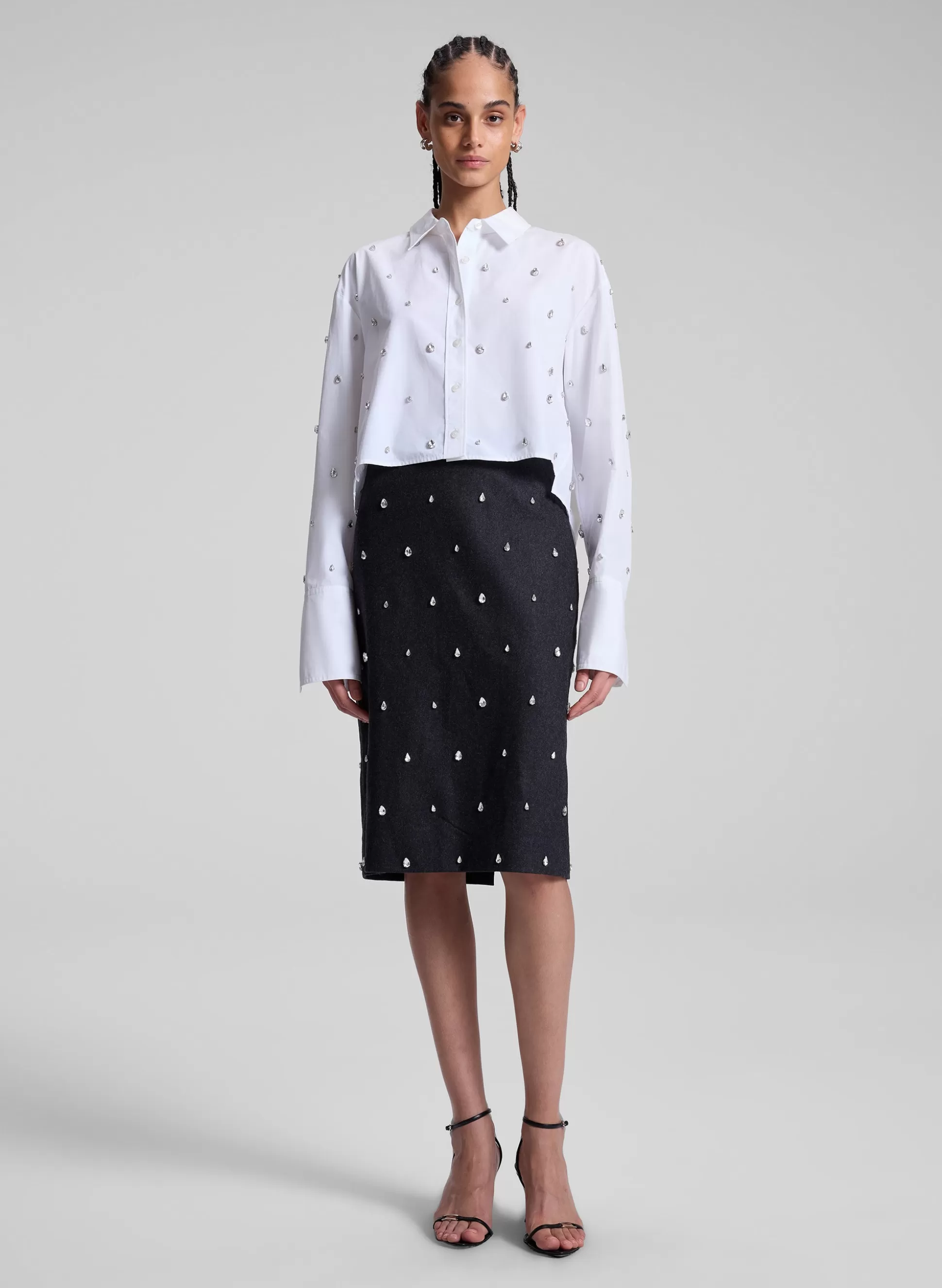 Tops>A.L.C. Mackie Embellished Cropped Cotton Shirt White