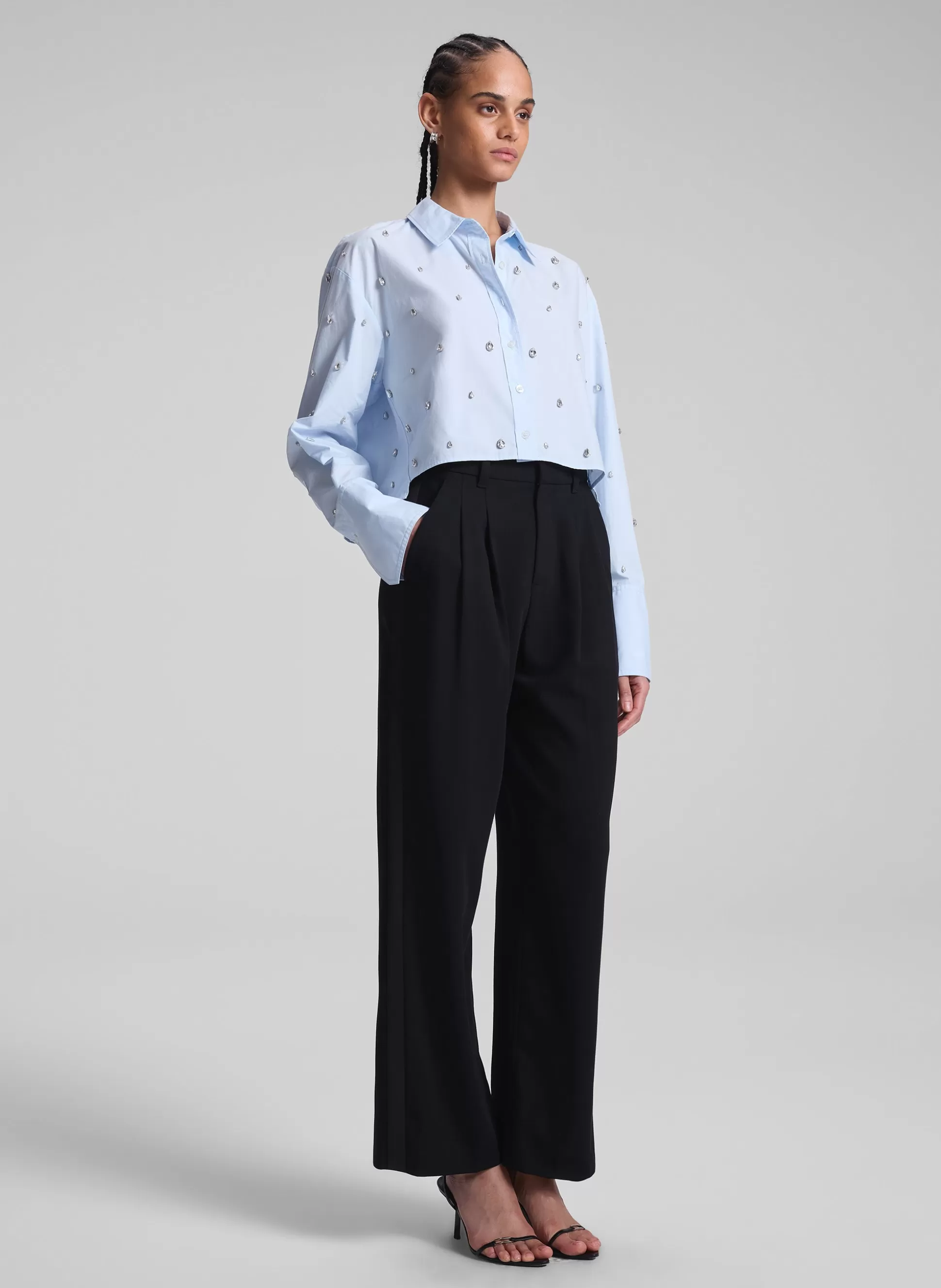 Tops>A.L.C. Mackie Embellished Cropped Cotton Shirt Ice Water