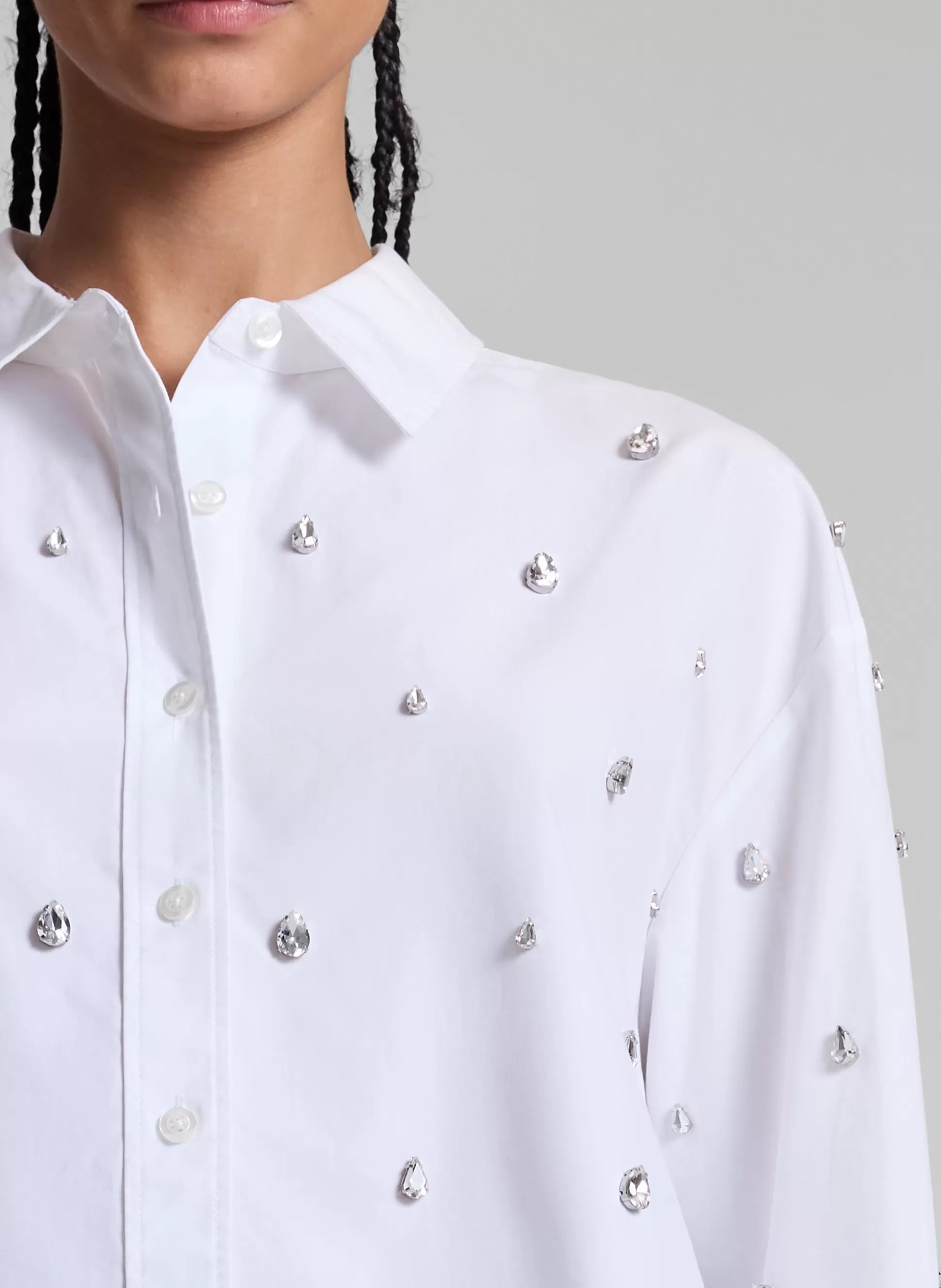 Tops>A.L.C. Mackie Embellished Cropped Cotton Shirt White