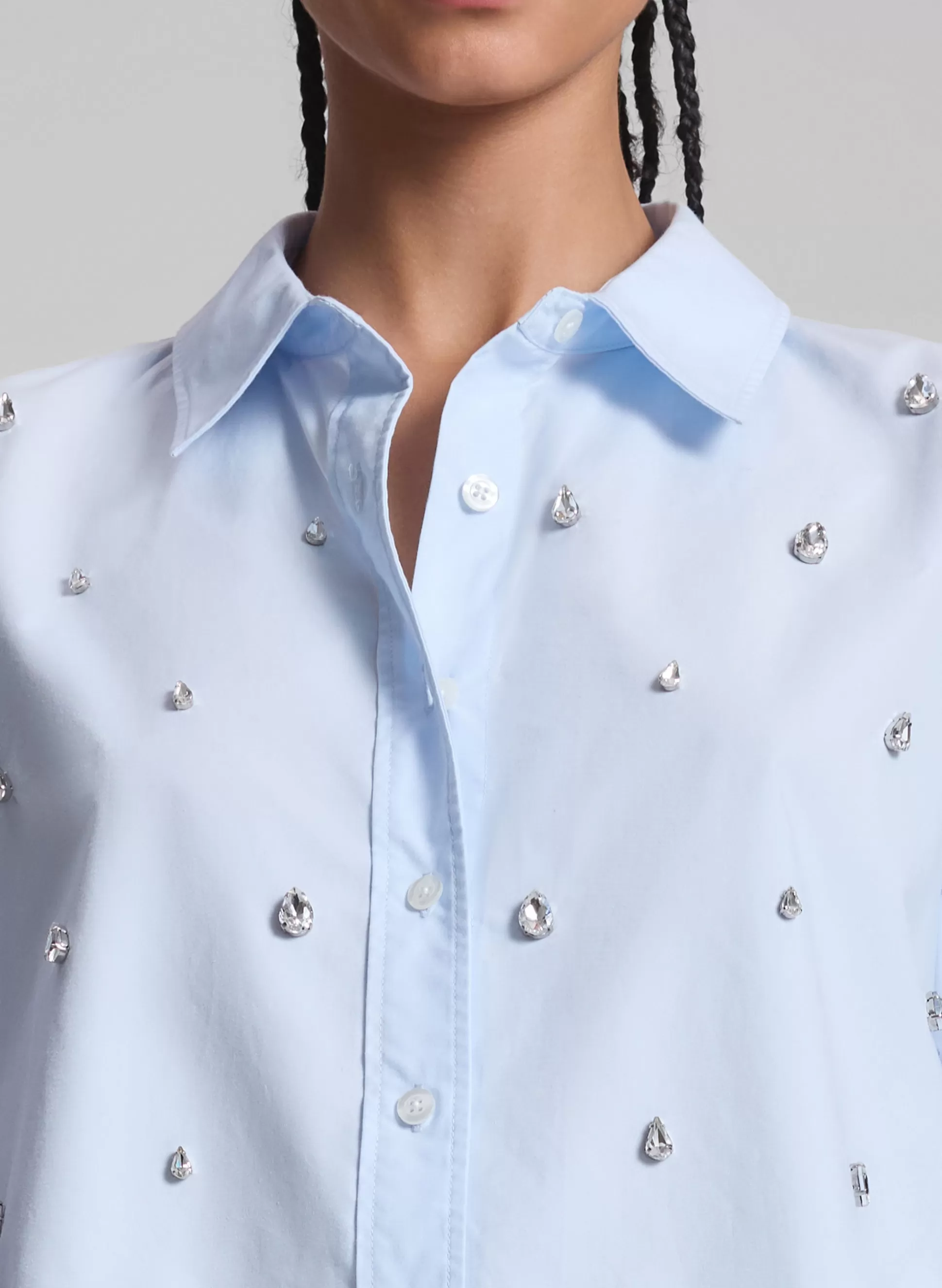 Tops>A.L.C. Mackie Embellished Cropped Cotton Shirt Ice Water
