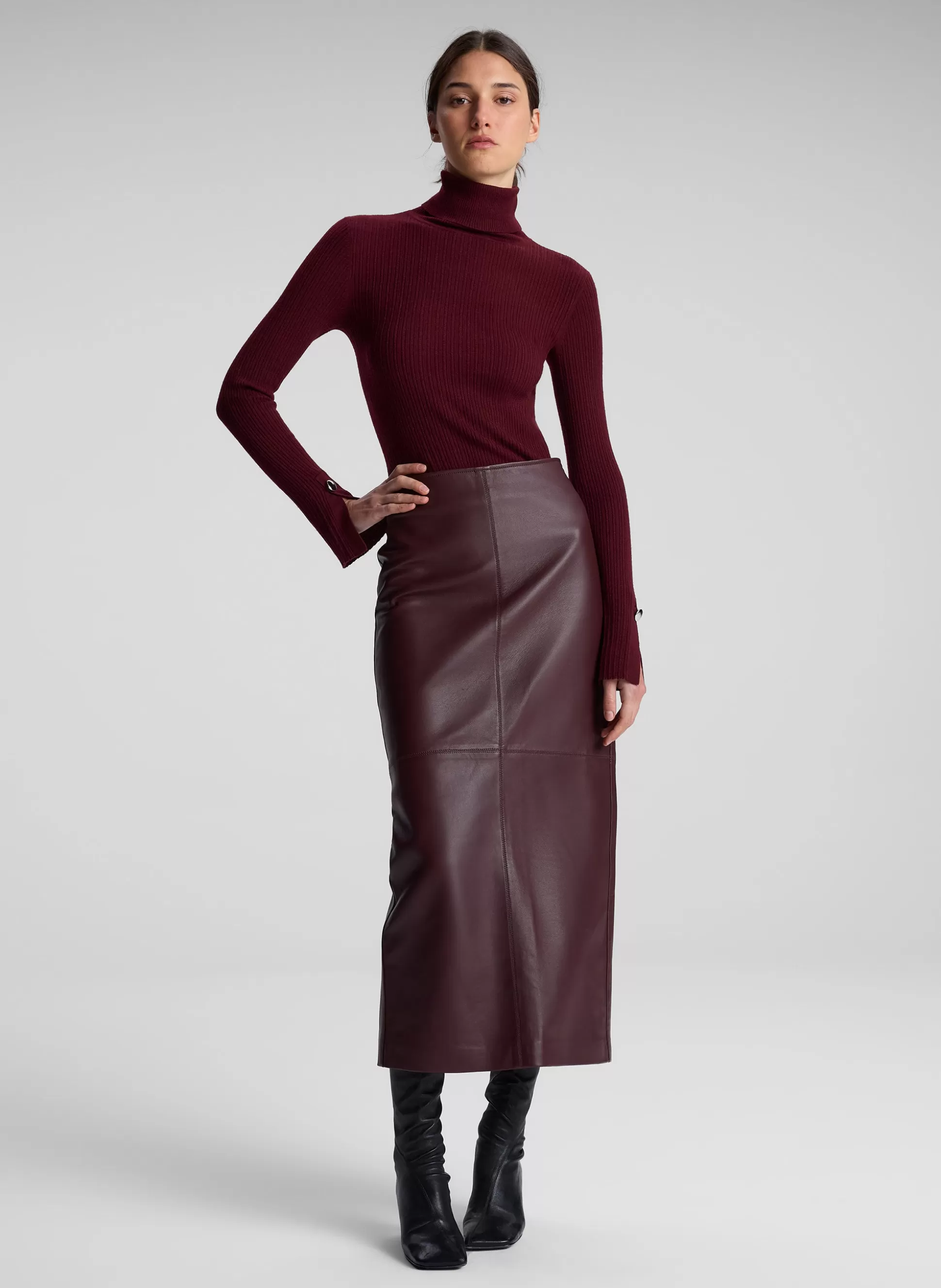 Bottoms | Skirts>A.L.C. Marta Leather Midi Skirt Umber