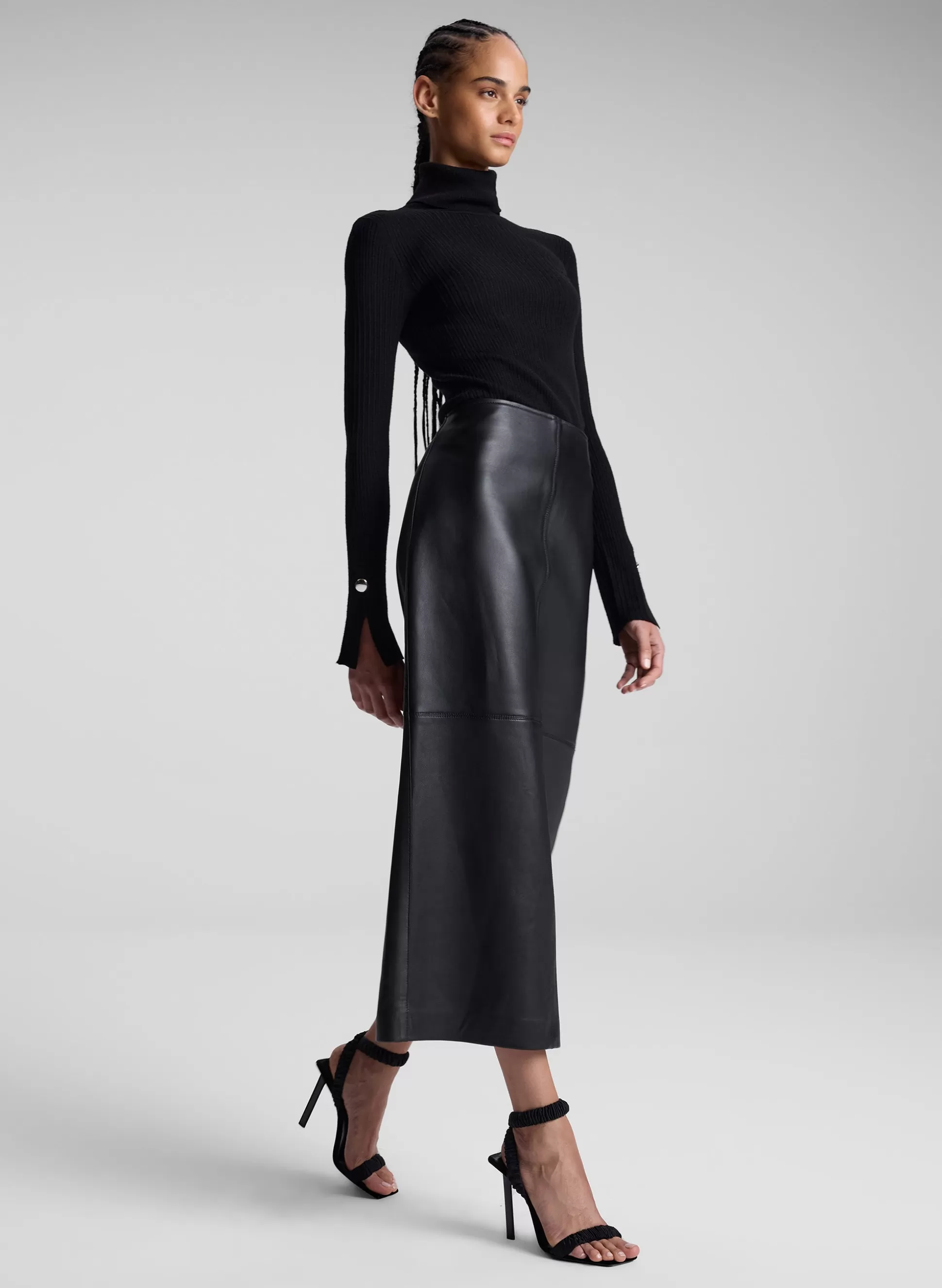 Bottoms | Skirts>A.L.C. Marta Leather Midi Skirt Black