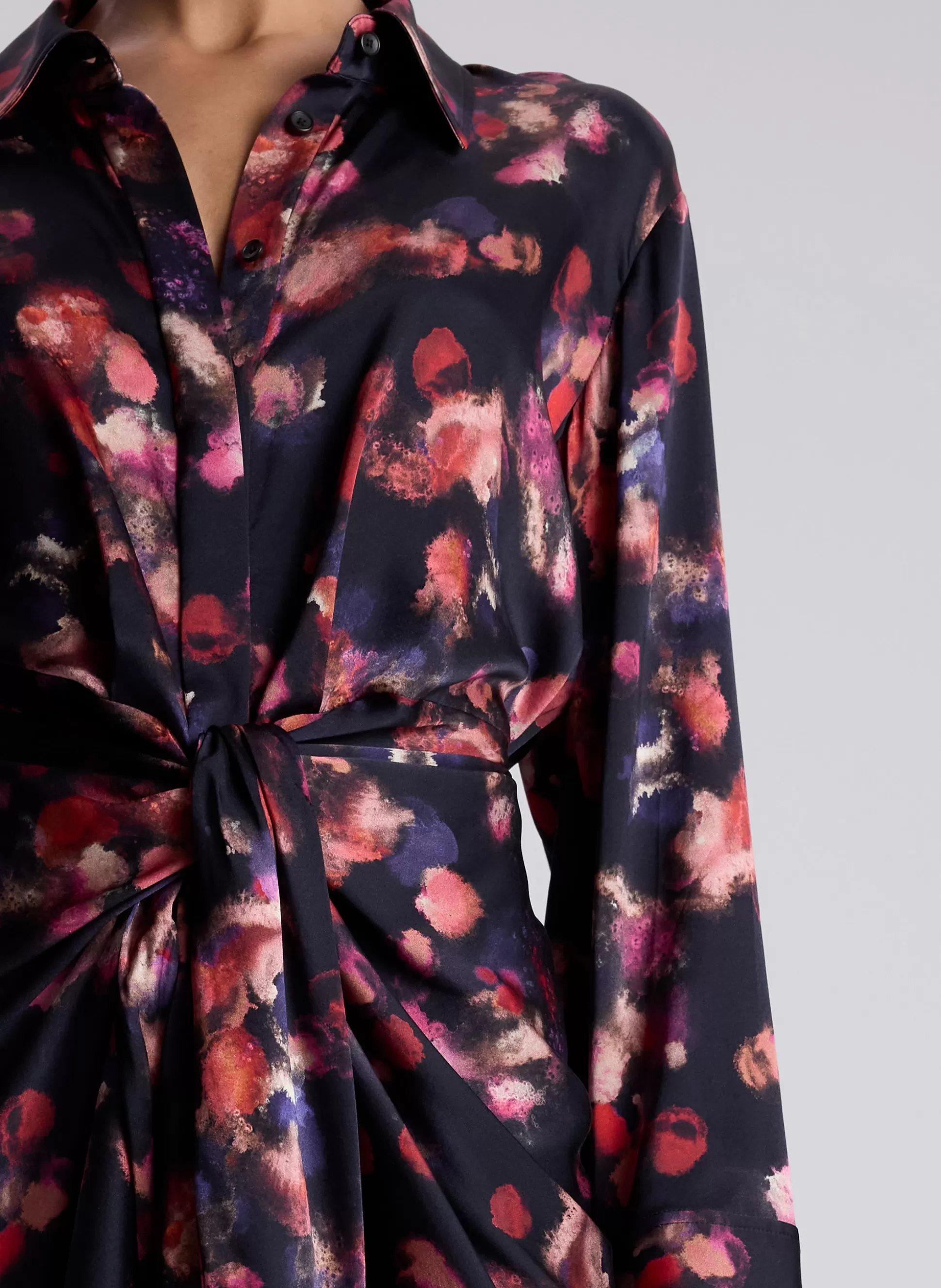 Dresses>A.L.C. Mia Stretch Silk Mini Shirtdress Navy Multi