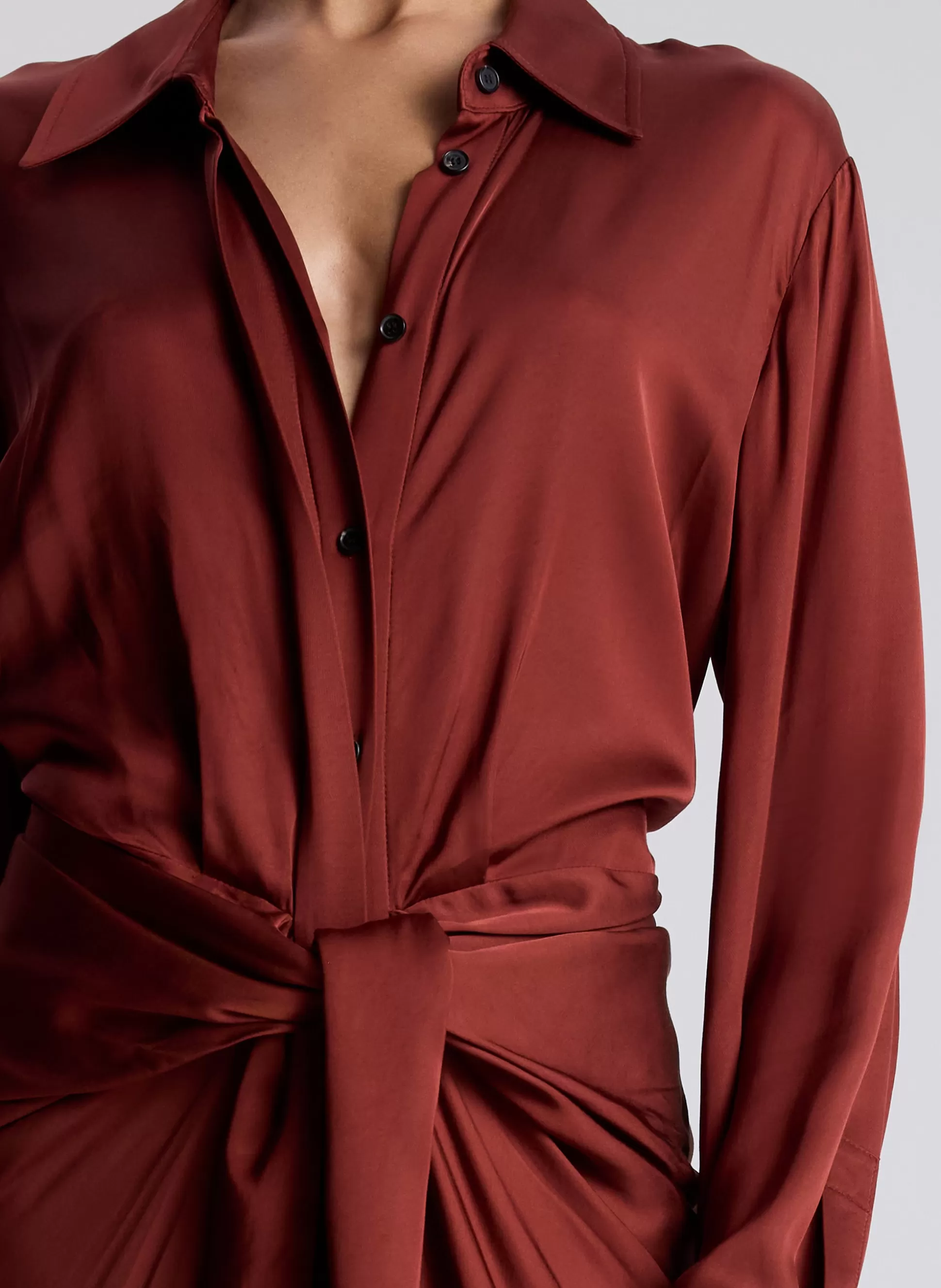Dresses>A.L.C. Mila Satin Maxi Shirtdress Bosco