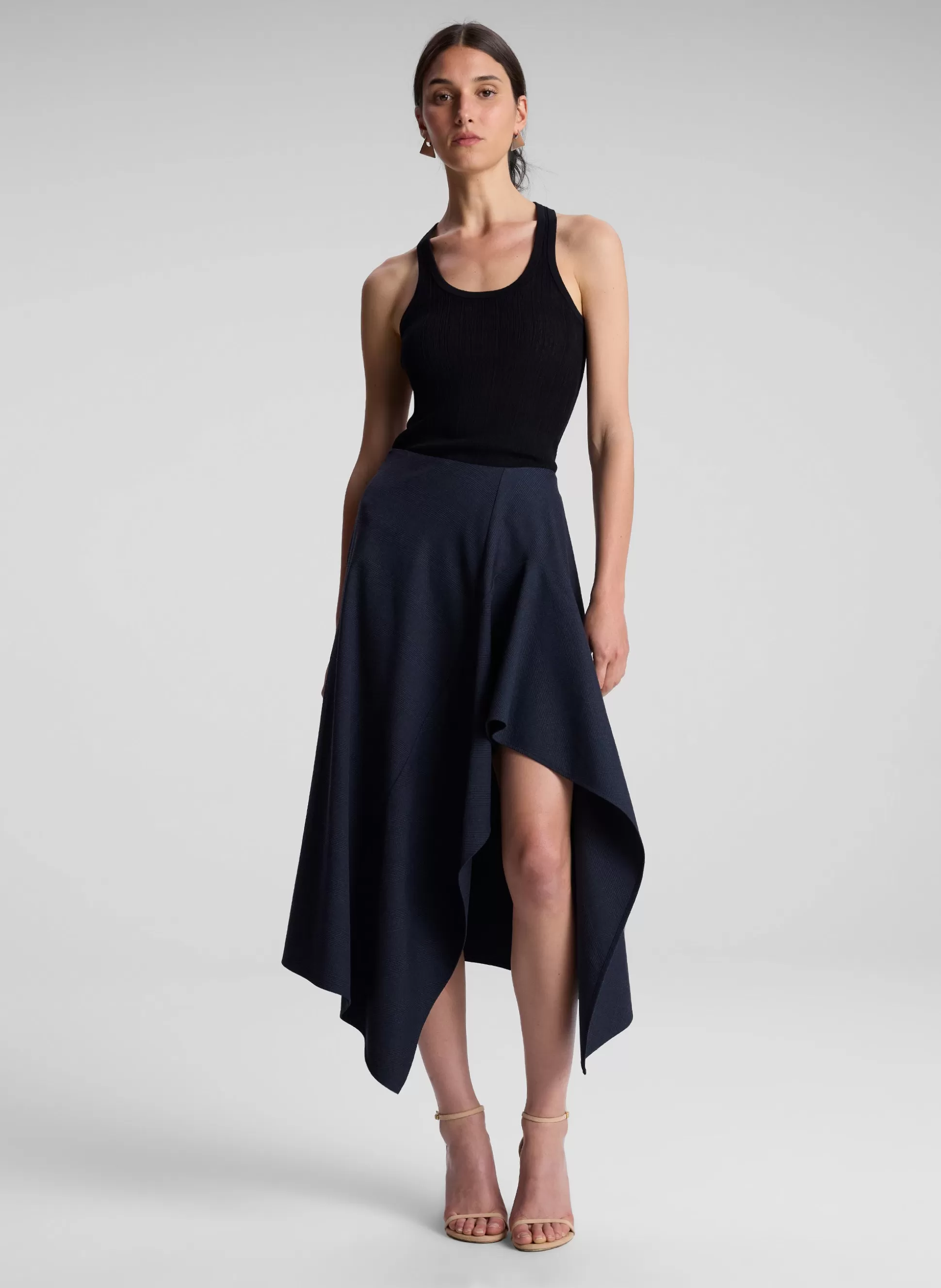 Bottoms | Skirts>A.L.C. Navy Plaid Midi Skirt Navy/Black